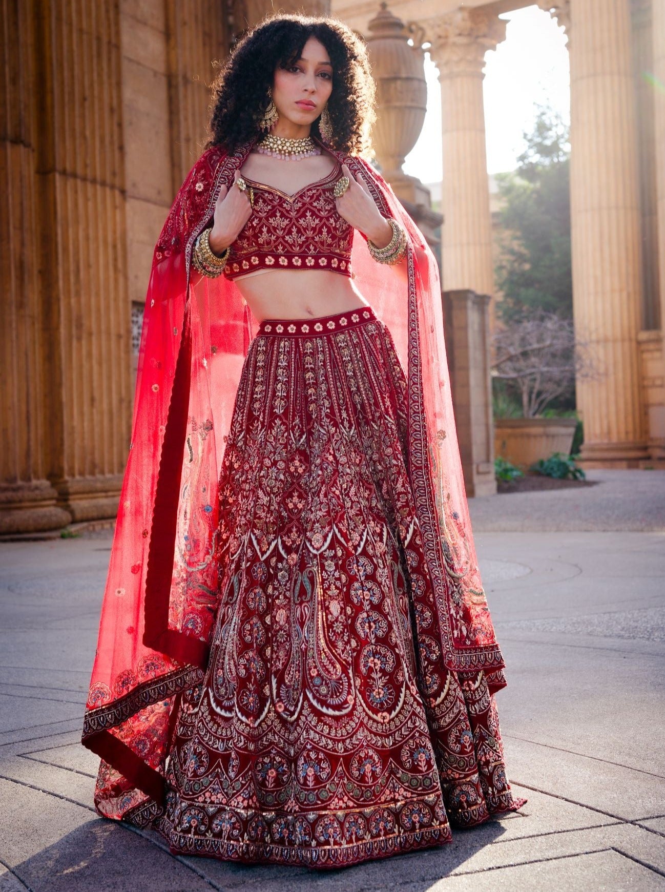 Ruby Red Georgette Wedding Lehenga Choli with Intricate