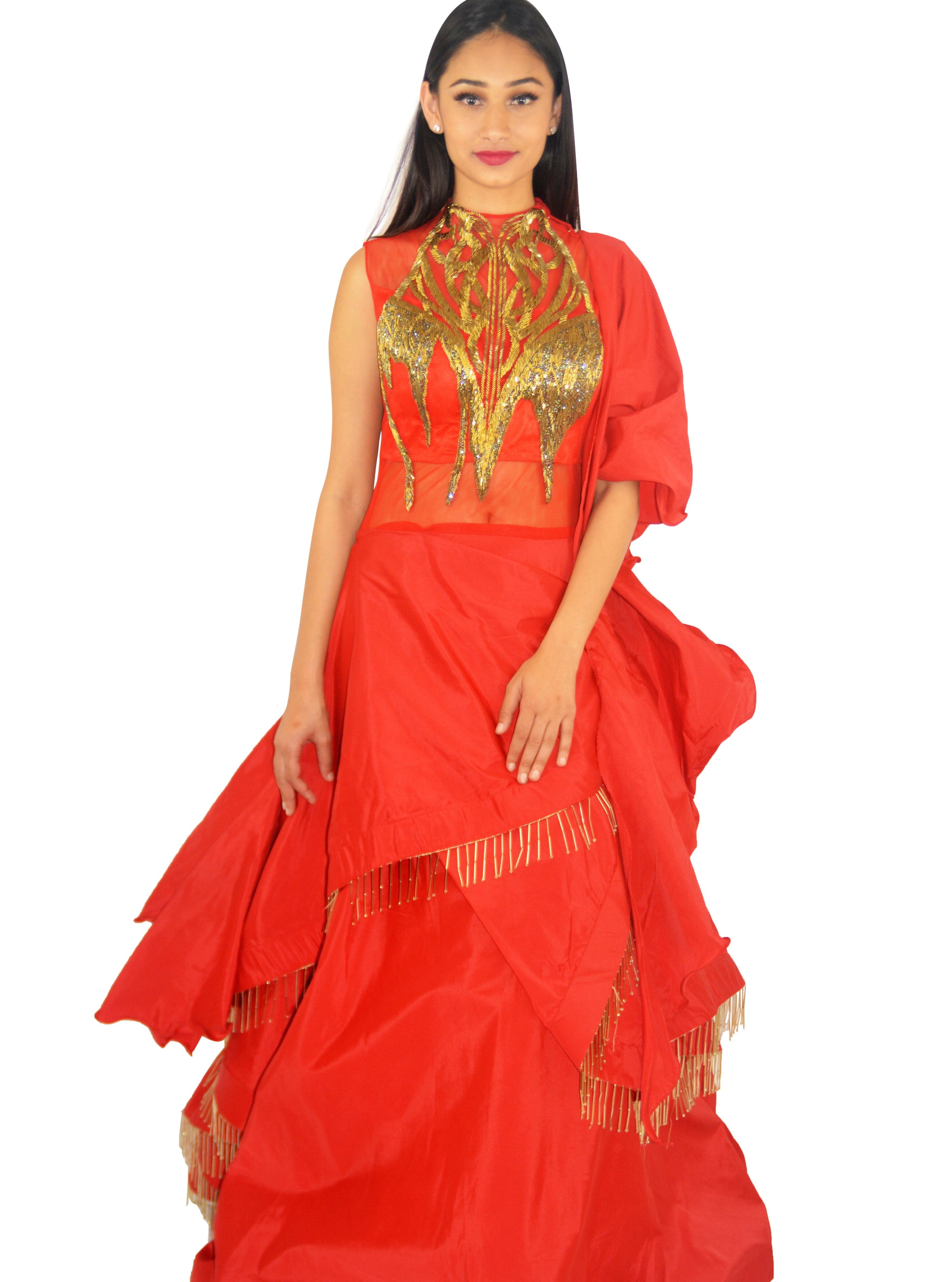 Crimson Lehenga Gown - Ittar - bAnuDesigns