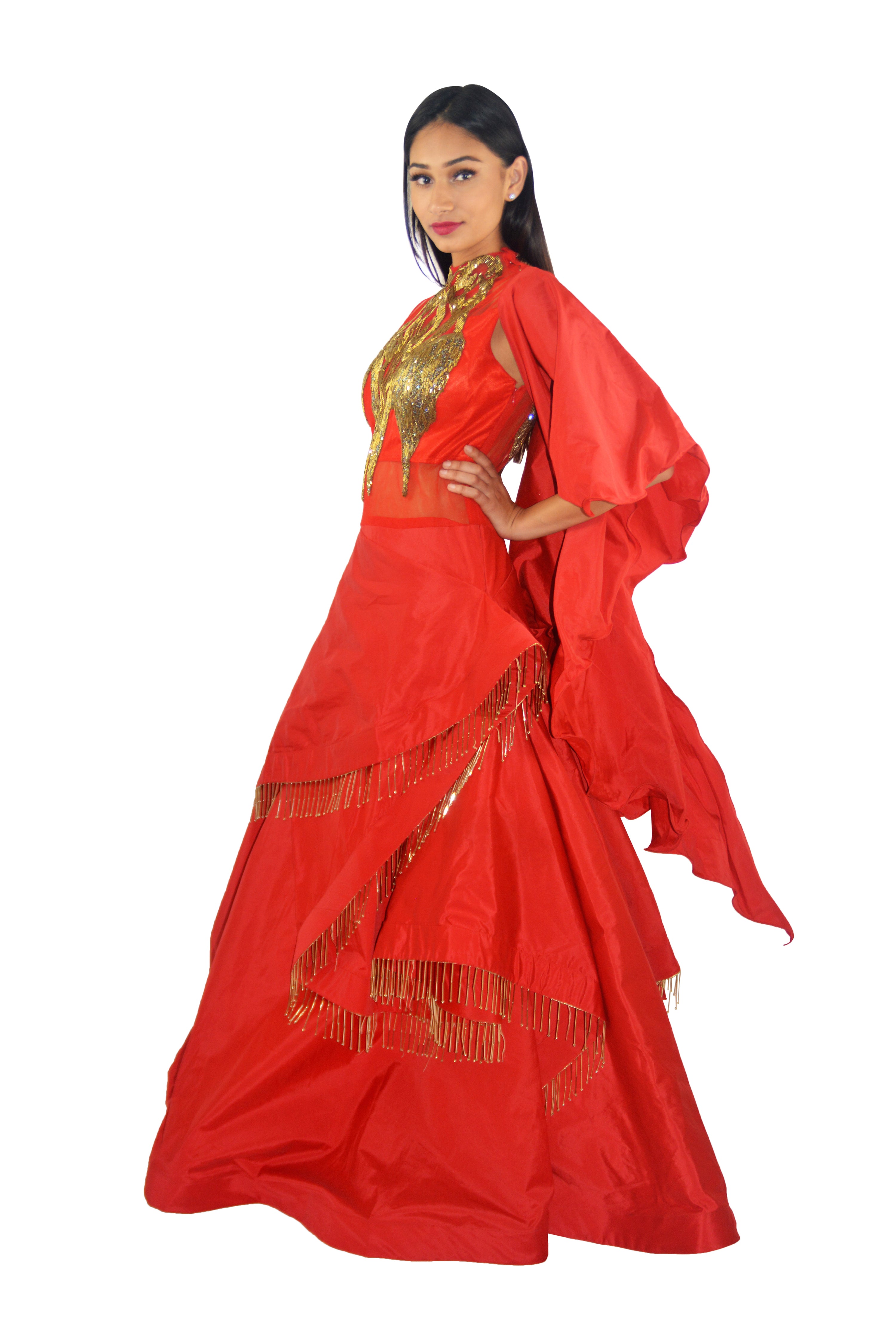 Crimson Lehenga Gown - Ittar - bAnuDesigns