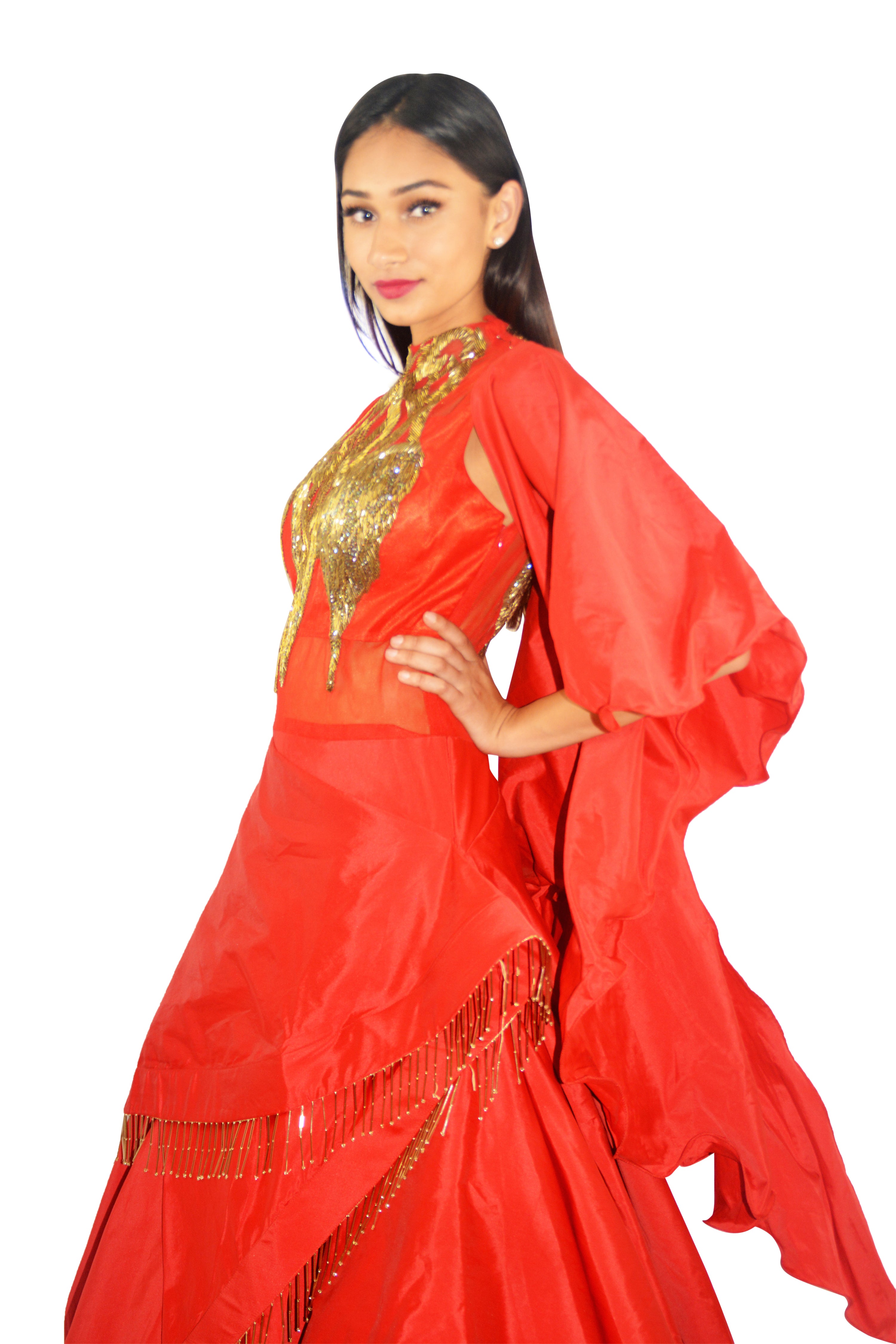 Crimson Lehenga Gown - Ittar - bAnuDesigns