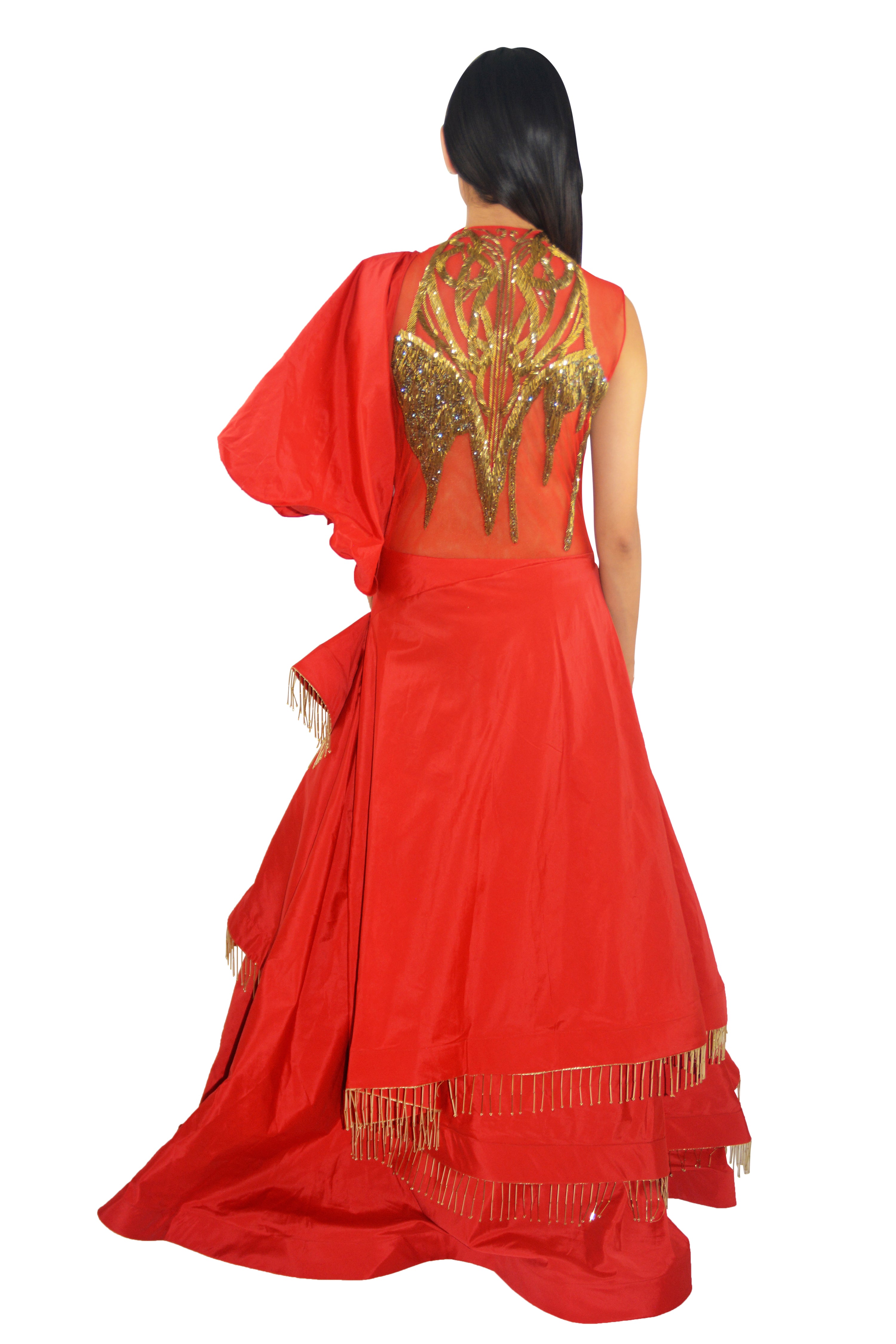 Crimson Lehenga Gown - Ittar - bAnuDesigns