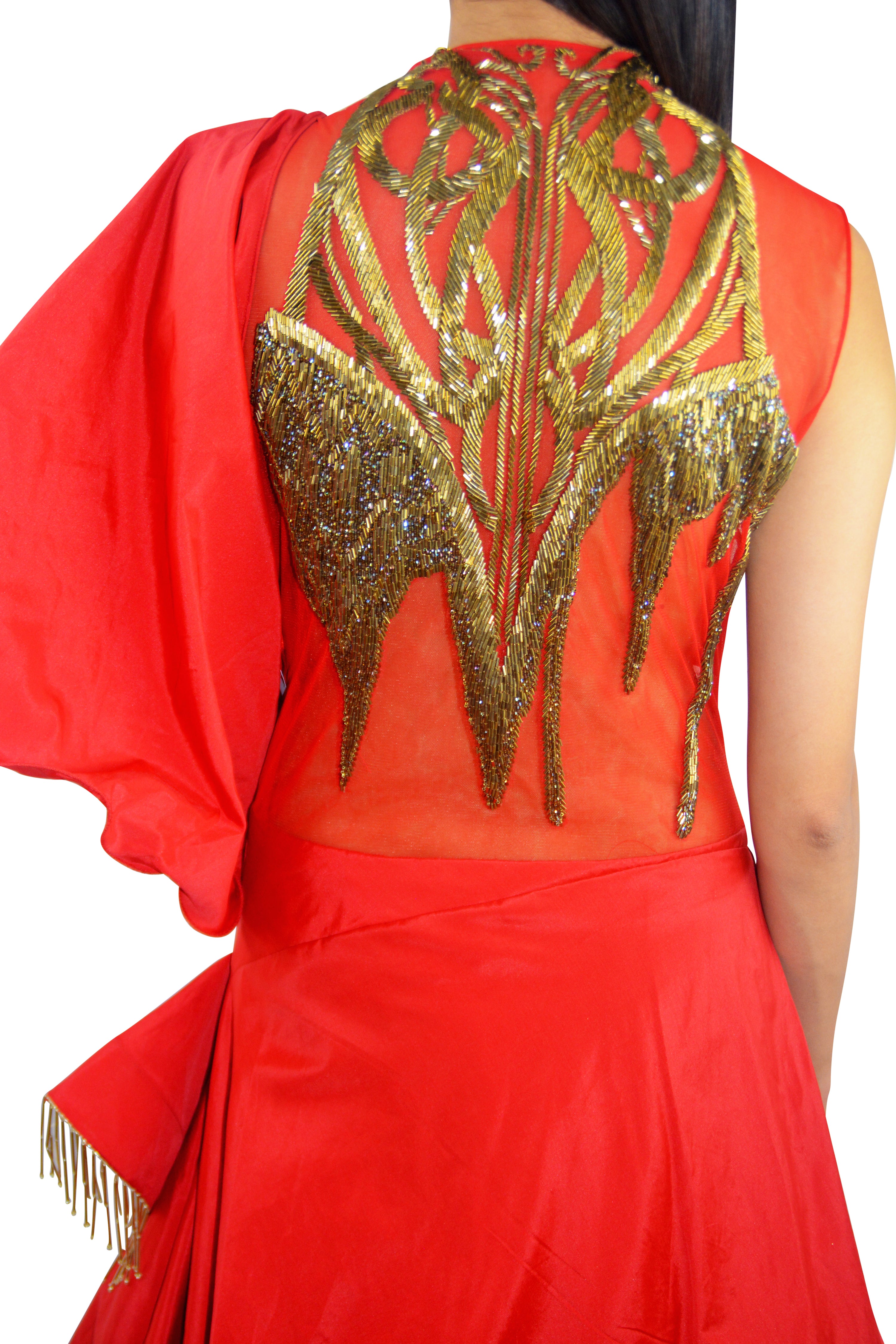 Crimson Lehenga Gown - Ittar - bAnuDesigns