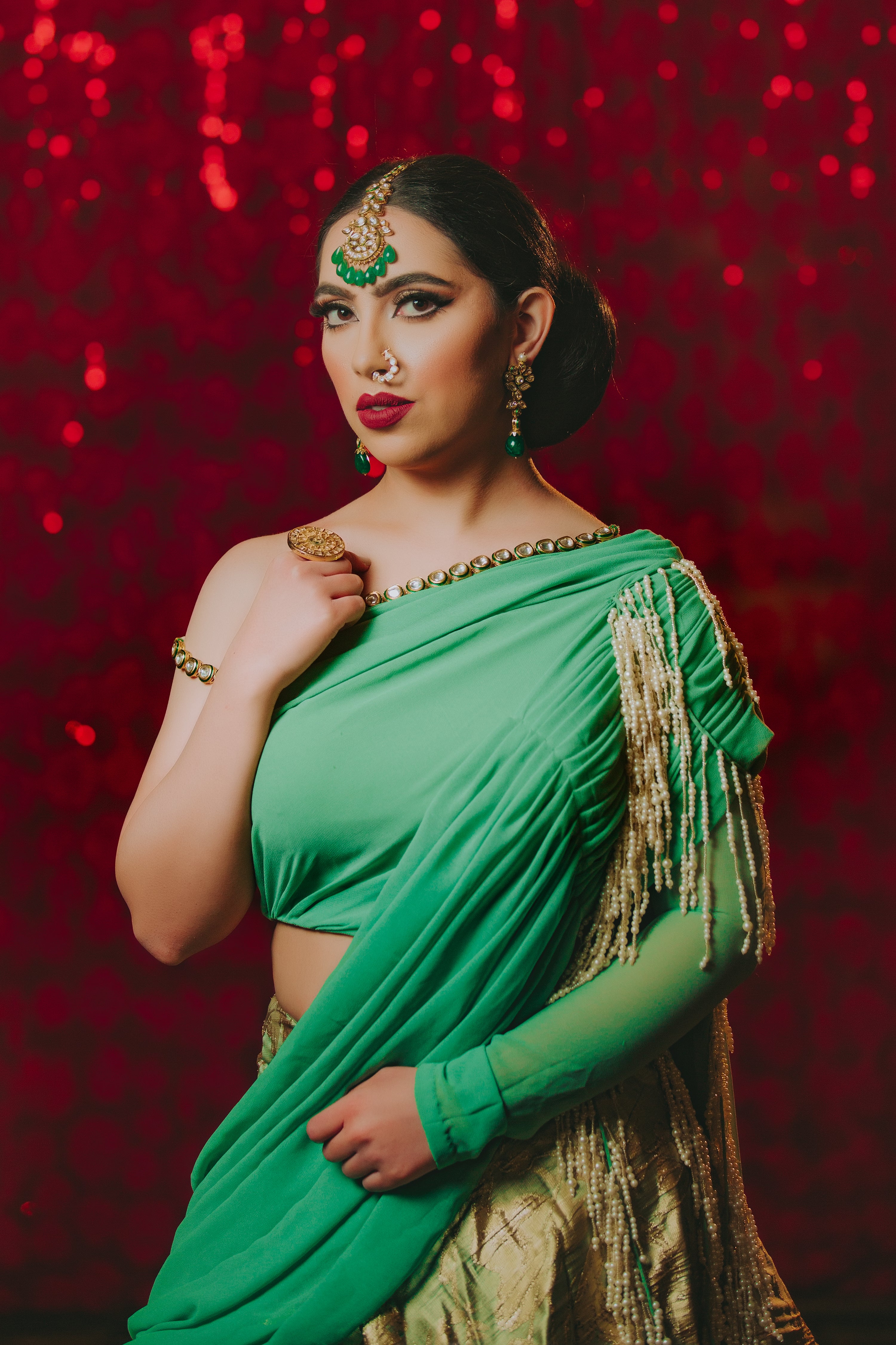 Sadia Green Wedding Saree Lengha - bAnuDesigns