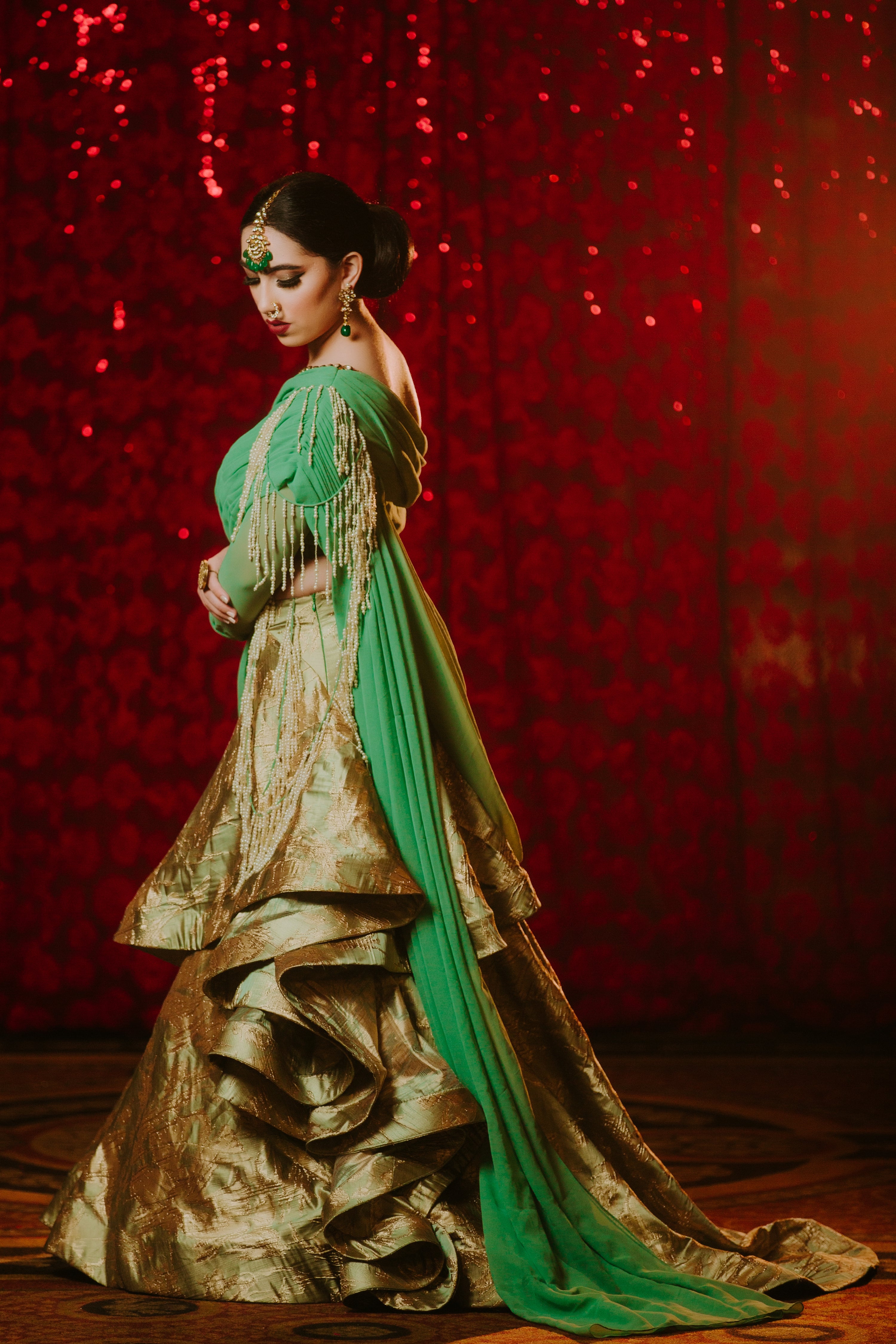 Sadia Green Wedding Saree Lengha - bAnuDesigns