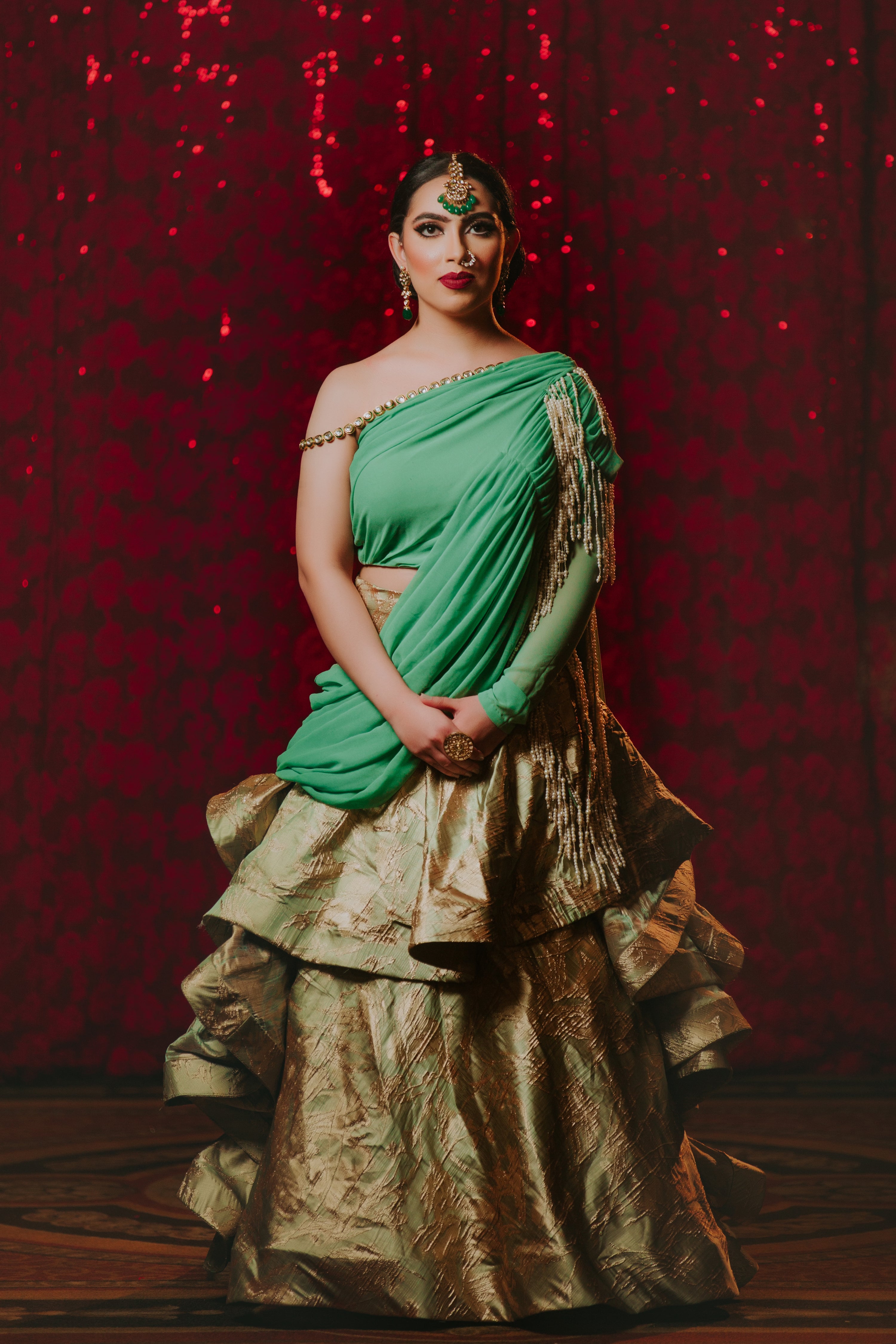 Sadia Green Wedding Saree Lengha - bAnuDesigns