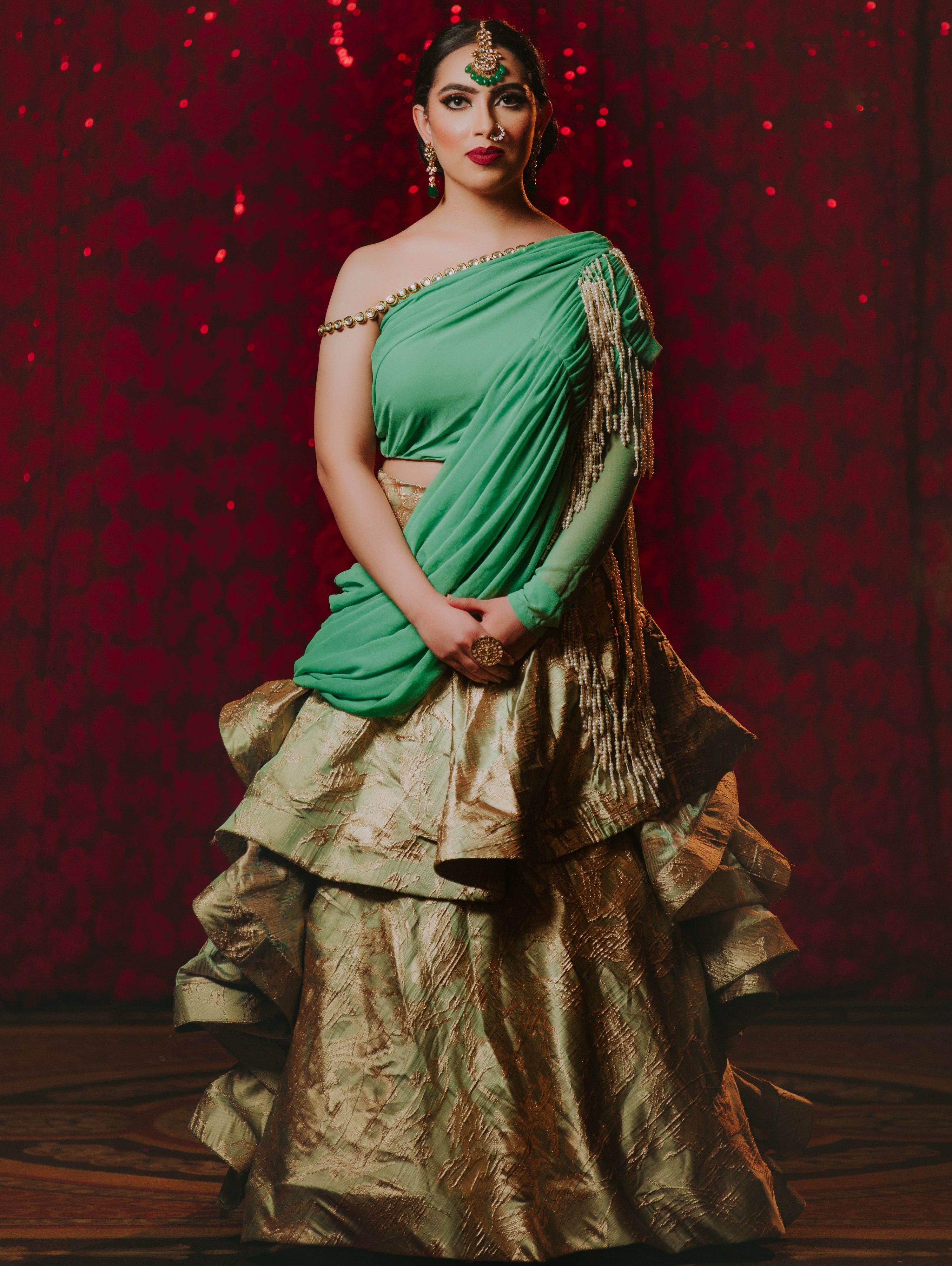 Sadia Green Wedding Saree Lengha - bAnuDesigns