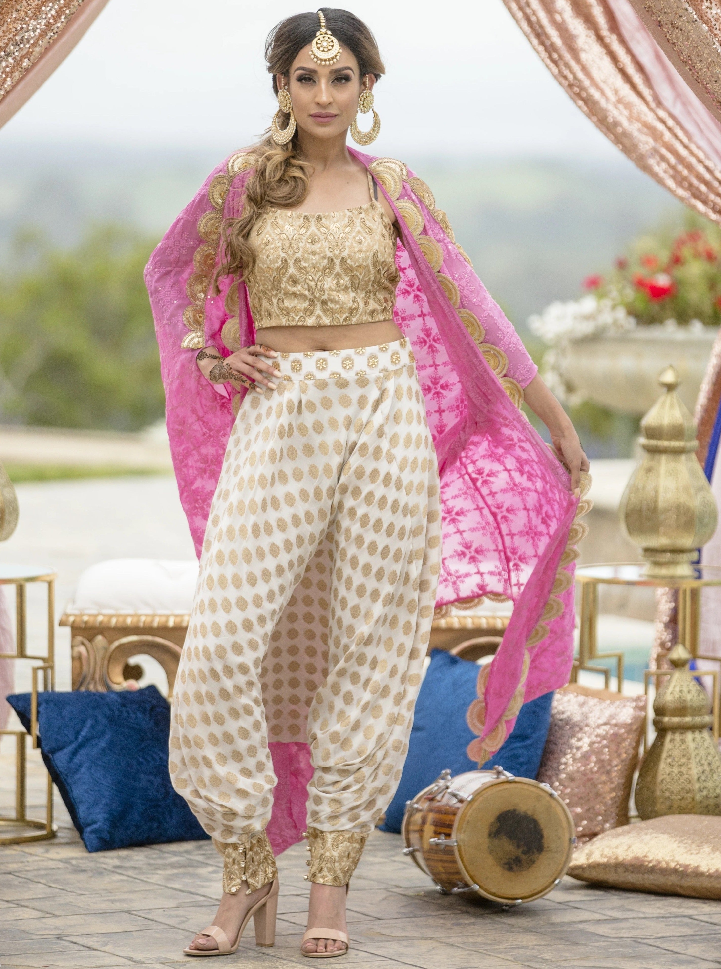 Crop Top With Dhoti Pants And Shrug Jasmine Dhoti Pants Gold