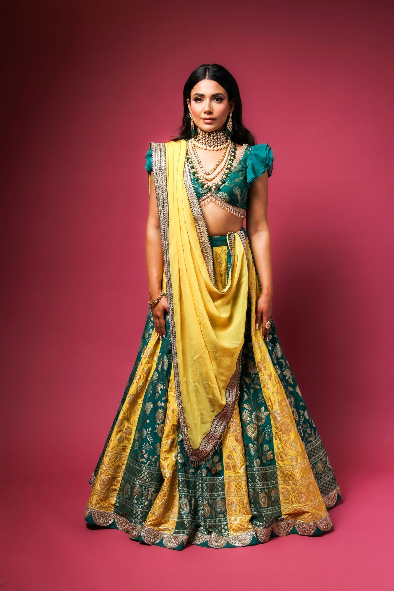 Kreeva Green and Yellow Lehenga