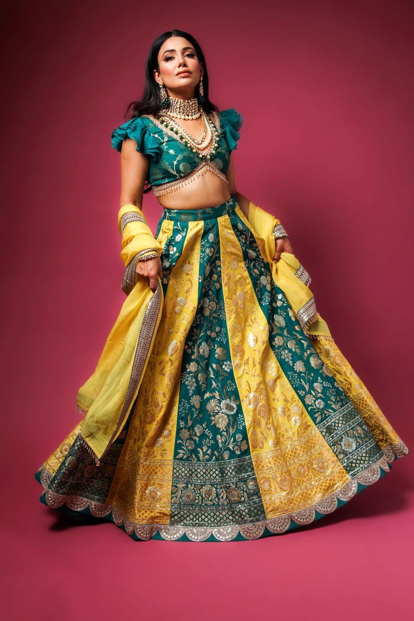 Kreeva Green and Yellow Lehenga