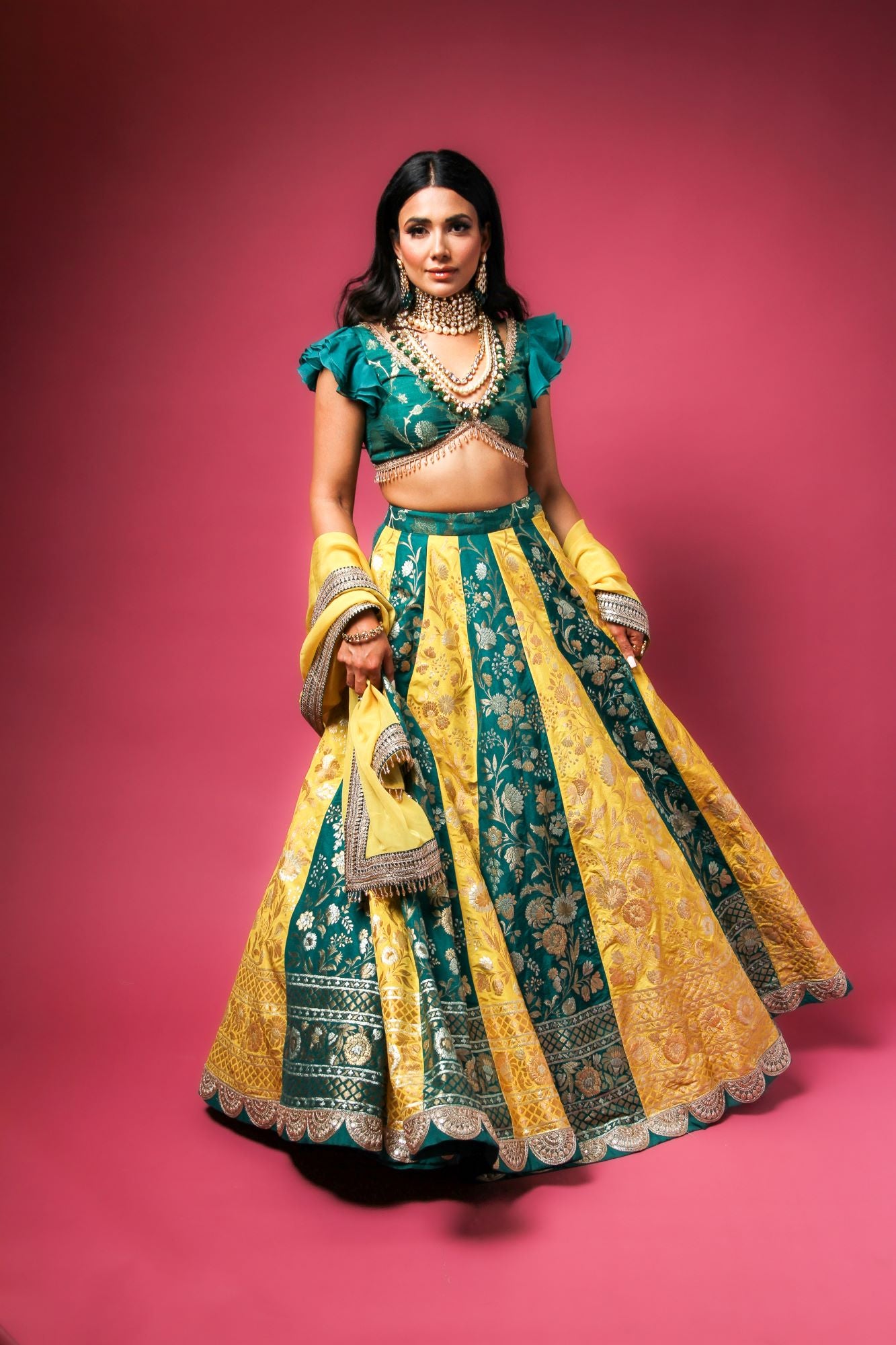 Kreeva Green and Yellow Lehenga