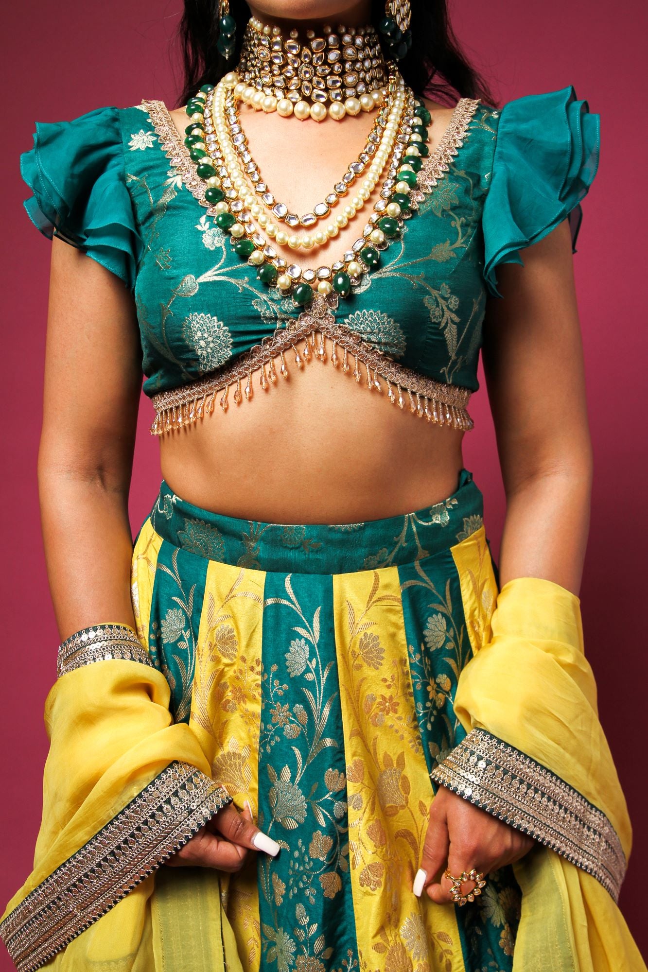 Kreeva Green and Yellow Lehenga