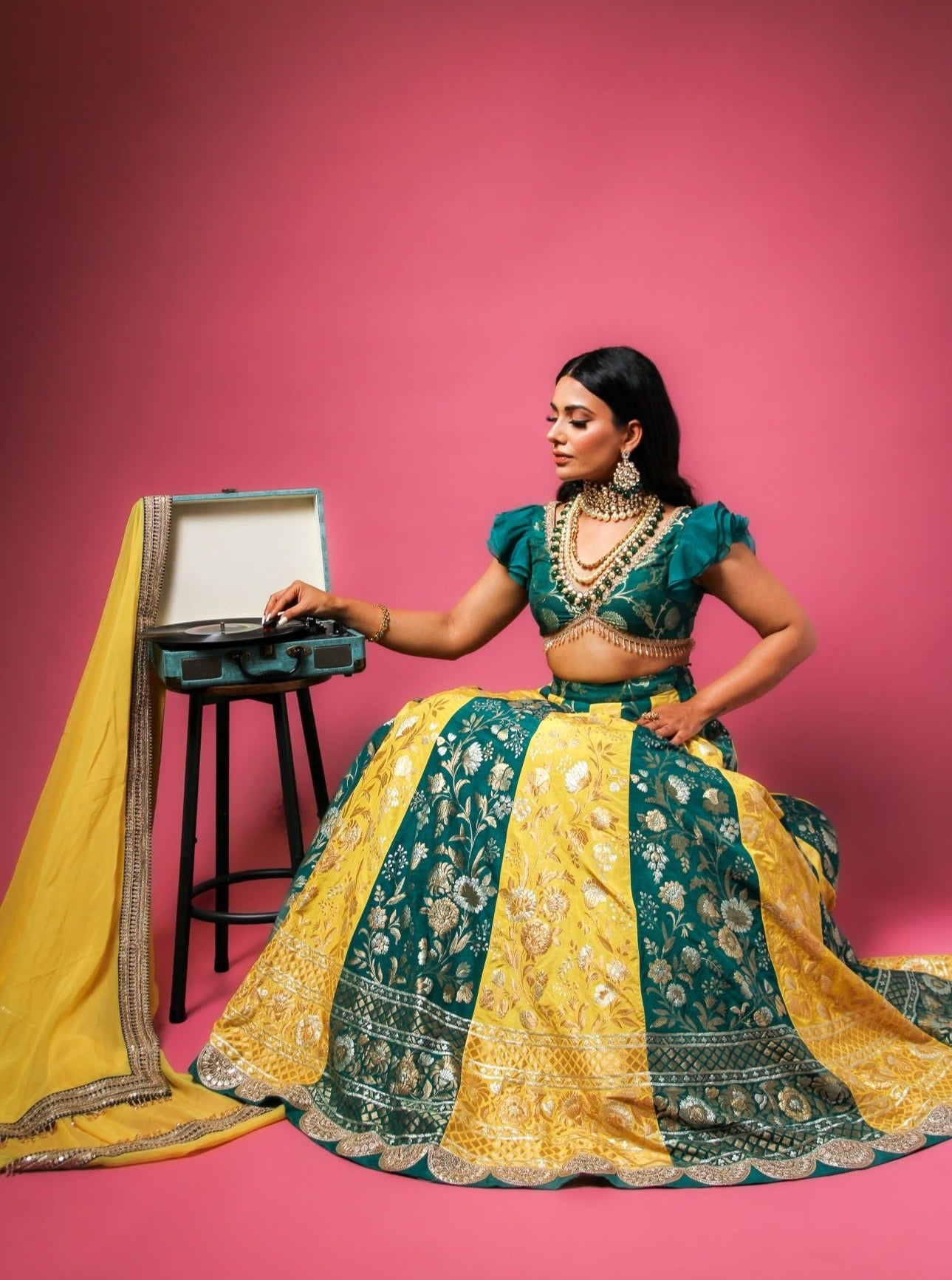 Kreeva Green and Yellow Lehenga