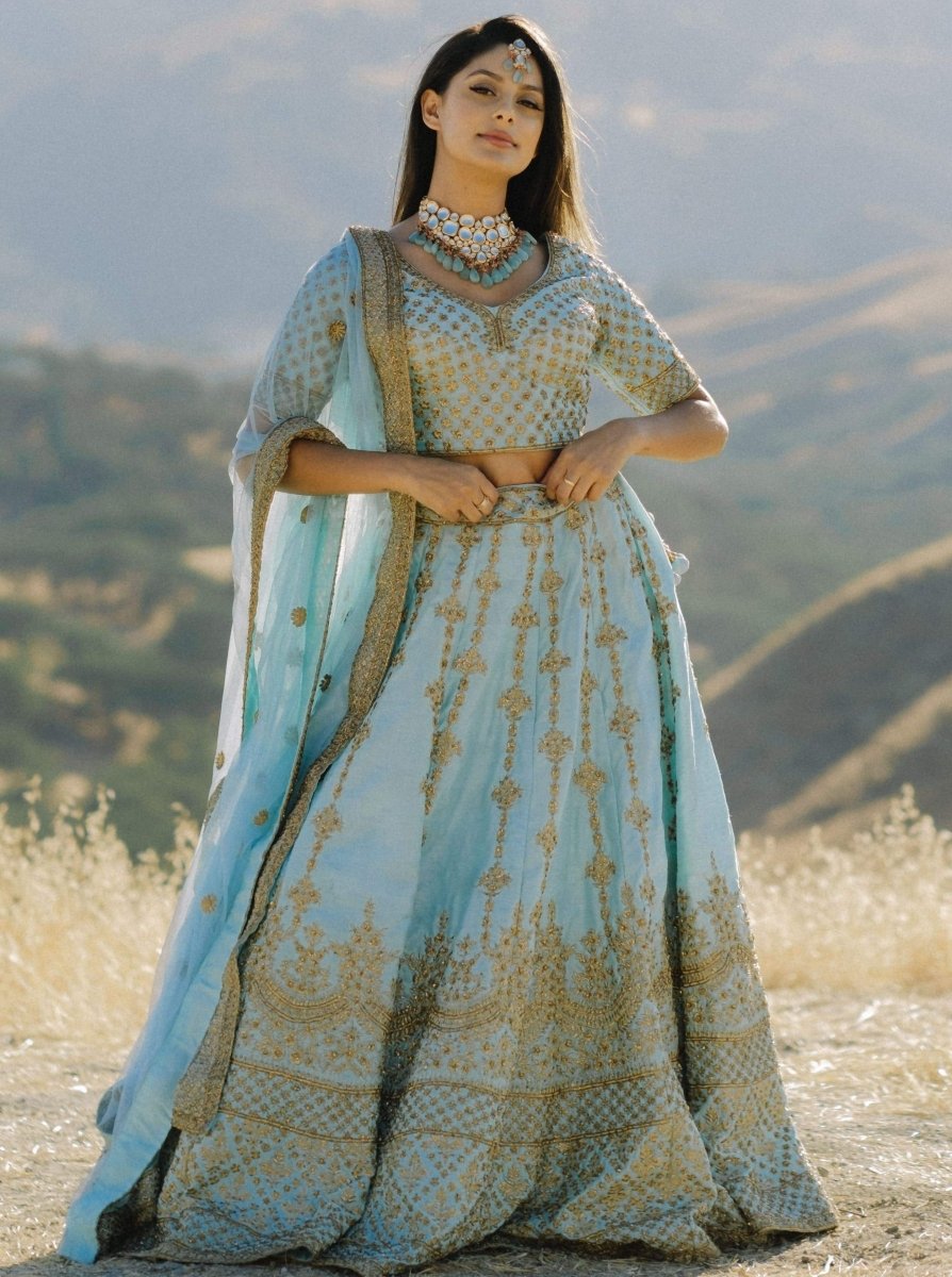 Pastel Blue Wedding Lehenga - Indian Bridal Wear | BAnu Banu Designs Pastel Blue Wedding Lehenga - Indian Bridal Wear | BAnu Banu Designs