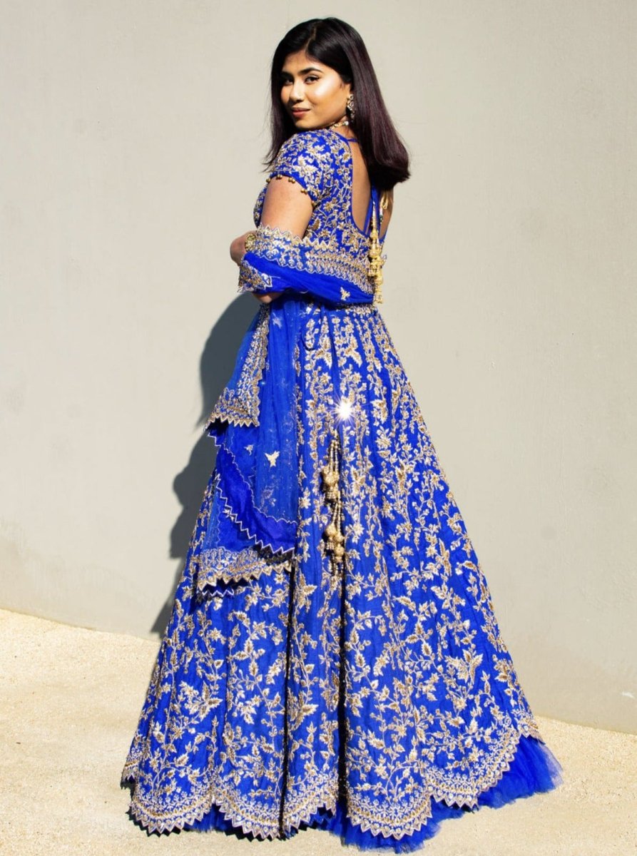 Blue Modern Indian Bridal Outfit: Women's Zari work Lehenga Choli Banu Designs Blue Modern Indian Bridal Outfit: Women's Zari work Lehenga Choli Banu Designs