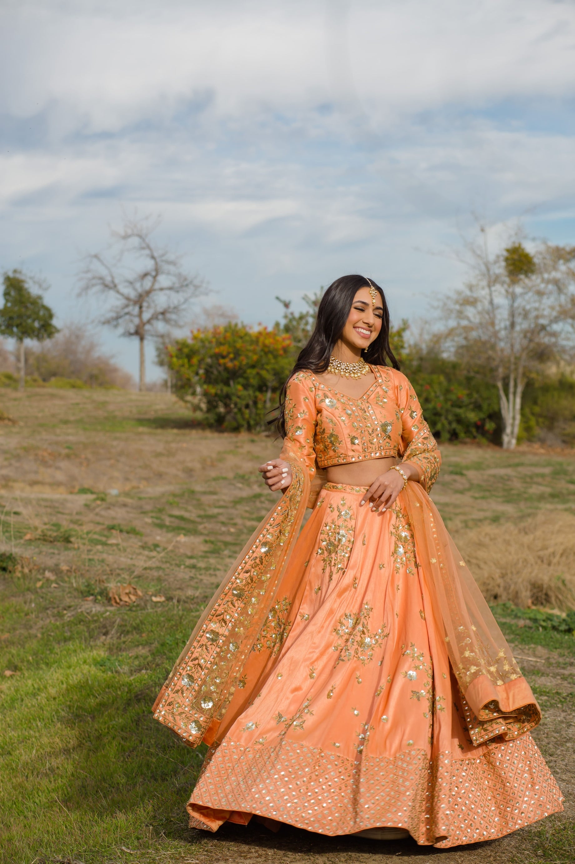 Peach Bridal Lehenga choli with Dabka & Sequins embroidery