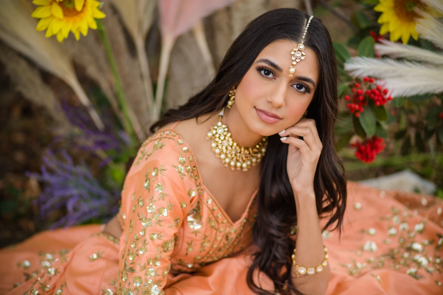 Peach Bridal Lehenga choli with Dabka & Sequins embroidery