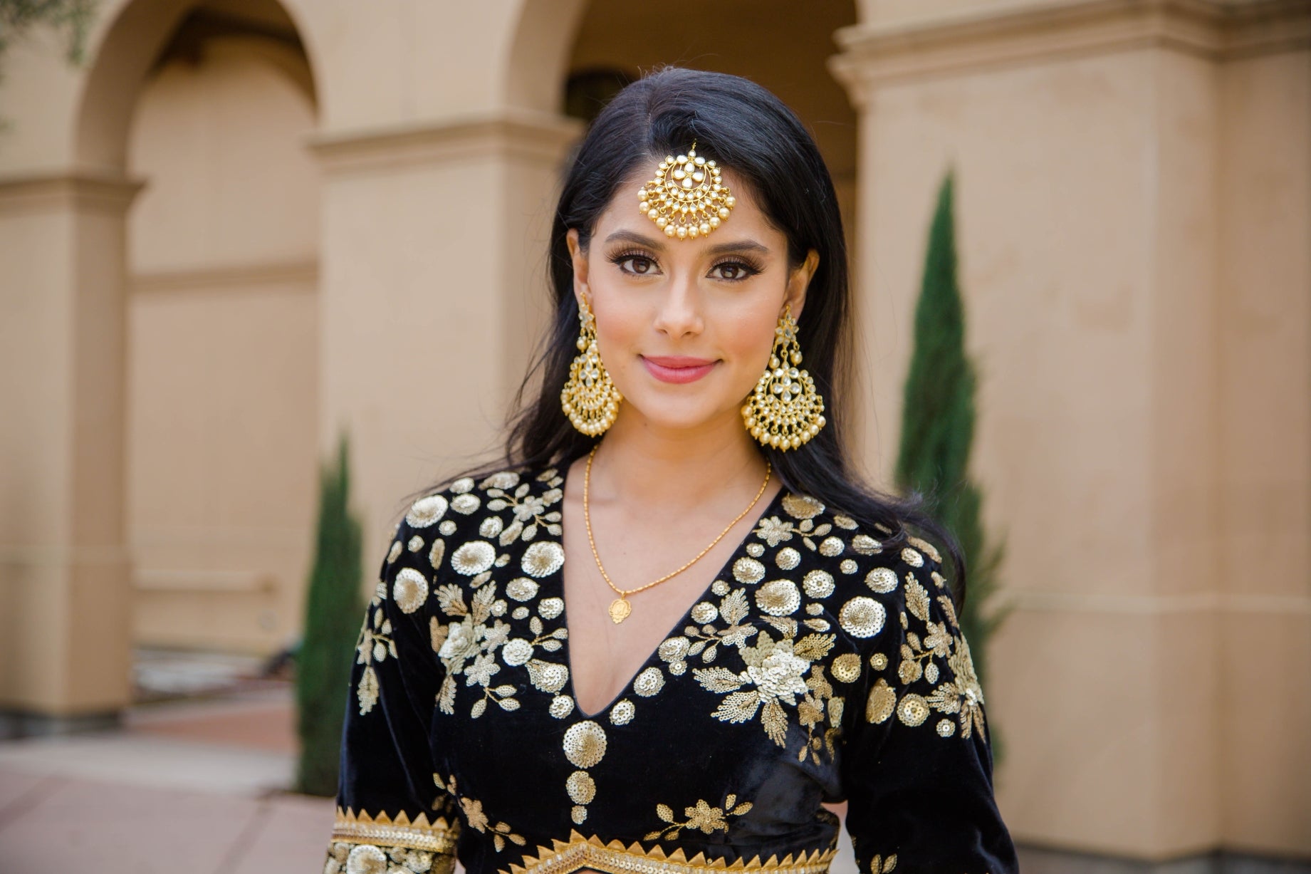 Black Velvet Lehenga with choli blouse & gold Sequins embroidery