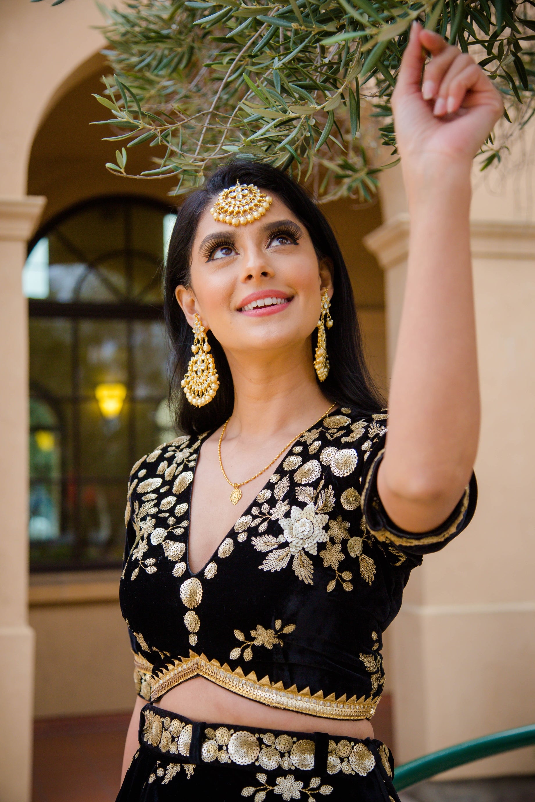 Black Velvet Lehenga with choli blouse & gold Sequins embroidery