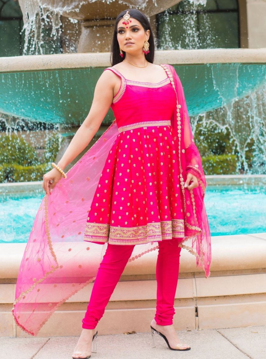 knee length short anarkali dress Fajr - Off Rose Chanderi Silk Short Anarkali Kurta Set | Sheetal Batra Off Rose / 5XL For Women