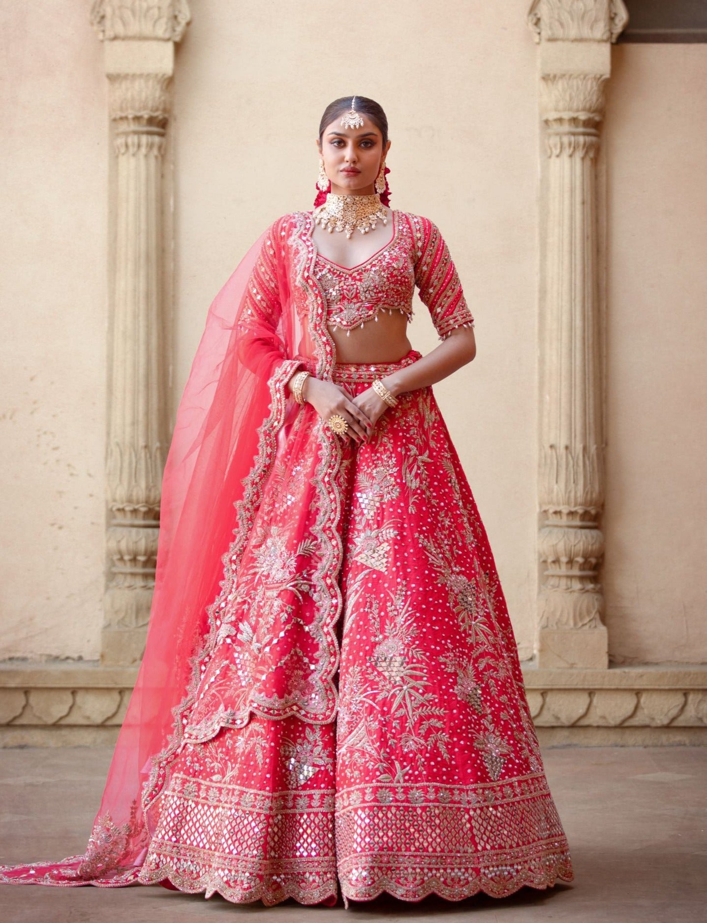 red bridal lehenga