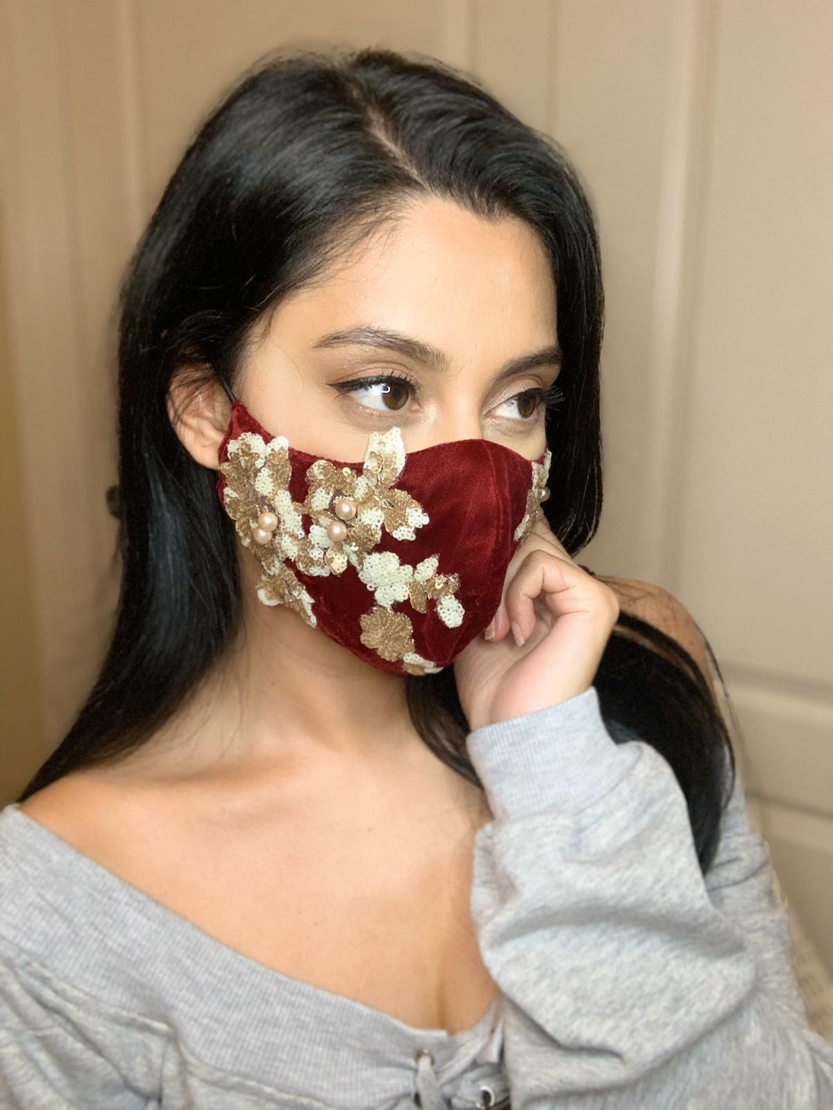 Velvet Face Mask - Red Designer Cloth Face Mask - bAnuDesigns