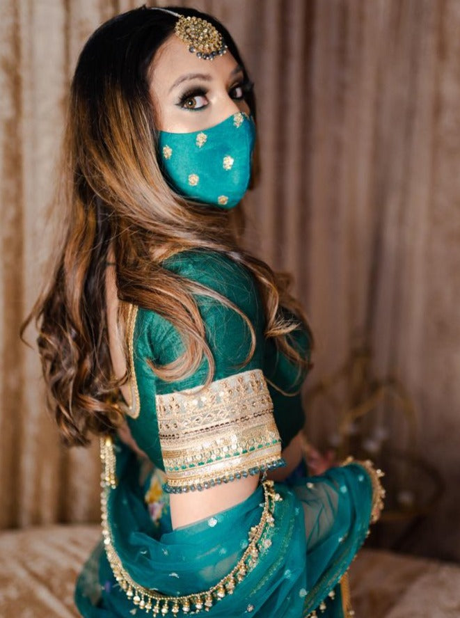 Zardozi Face Mask - Emerald Green - bAnuDesigns