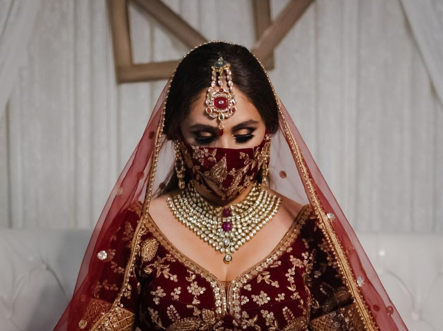 Velvet Embroidery Face Mask - Red - bAnuDesigns