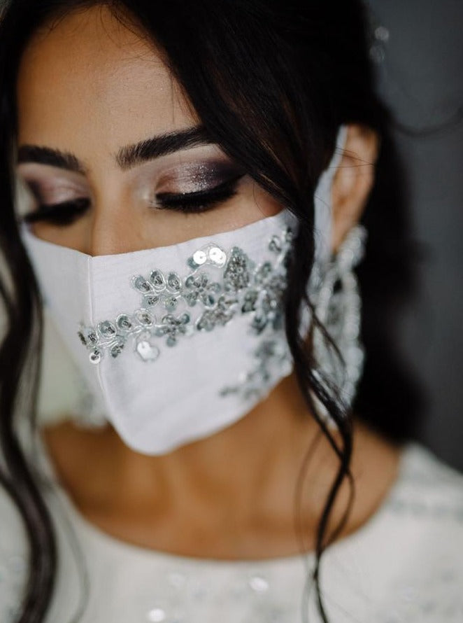 Silk Face Mask w/Sequin Applique Work - Fashionable Cloth Face Mask