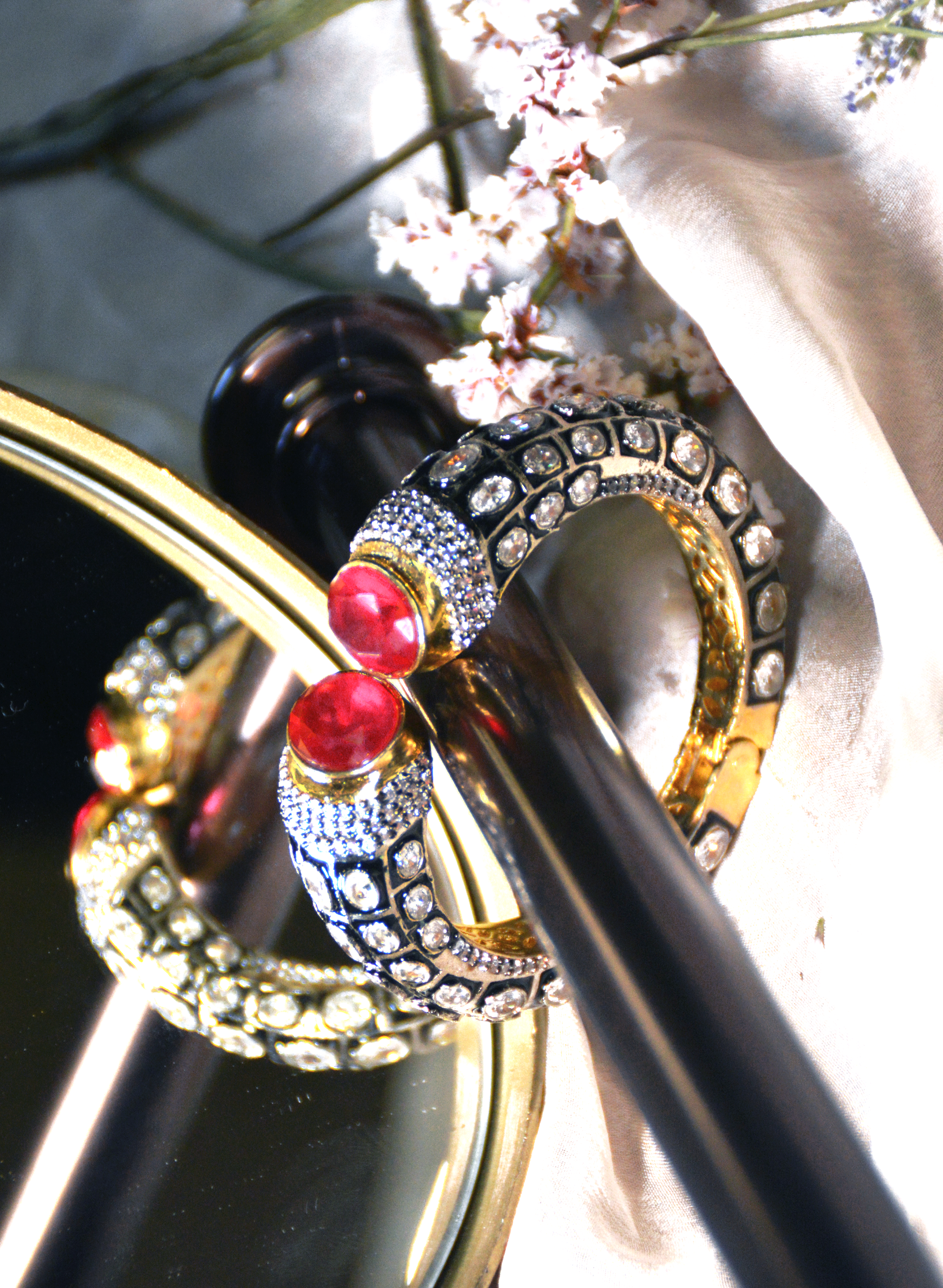 Ruby end Cuff bracelet with CZ stones