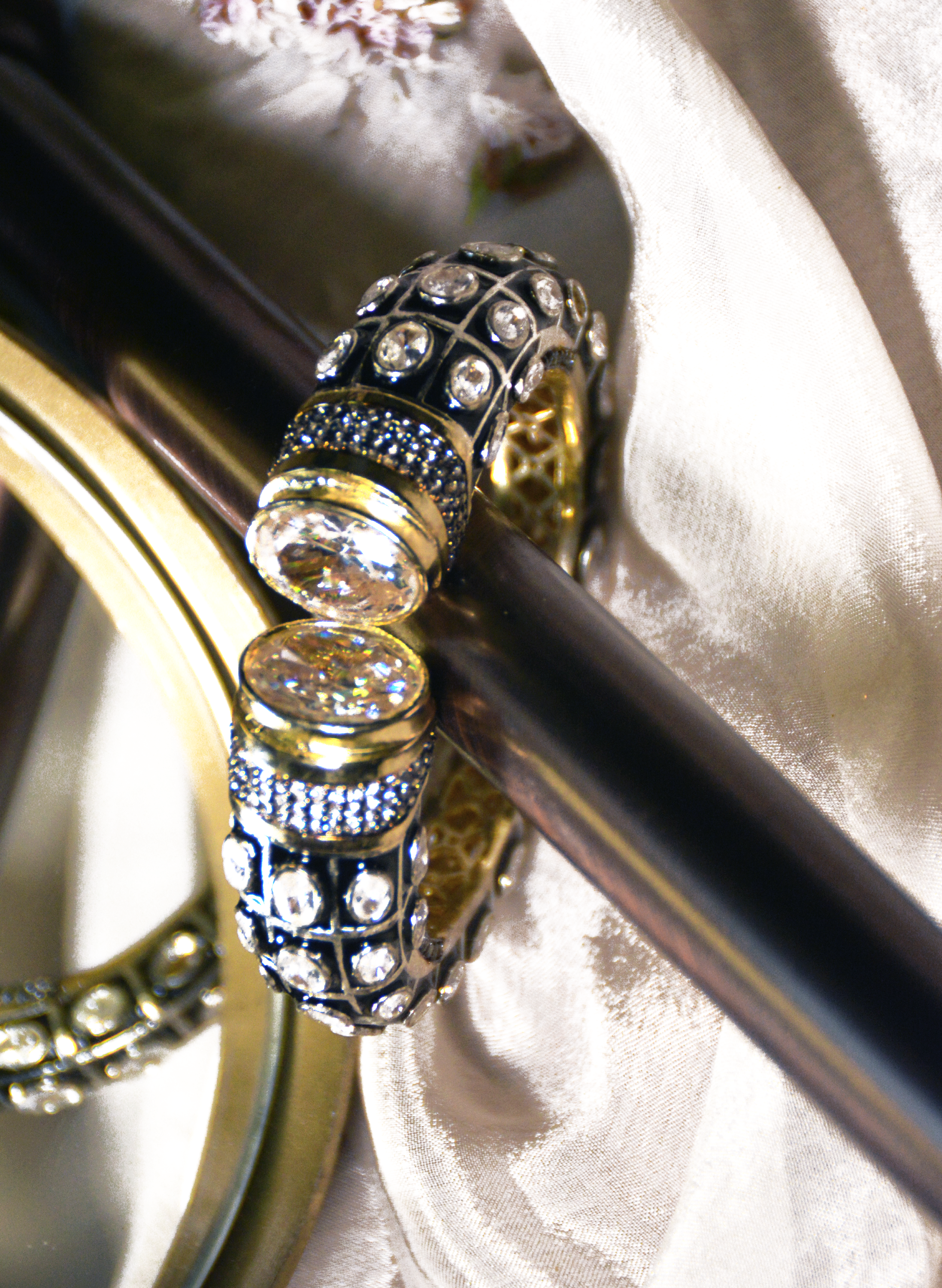 Antique cuff bracelet with CZ stone setting