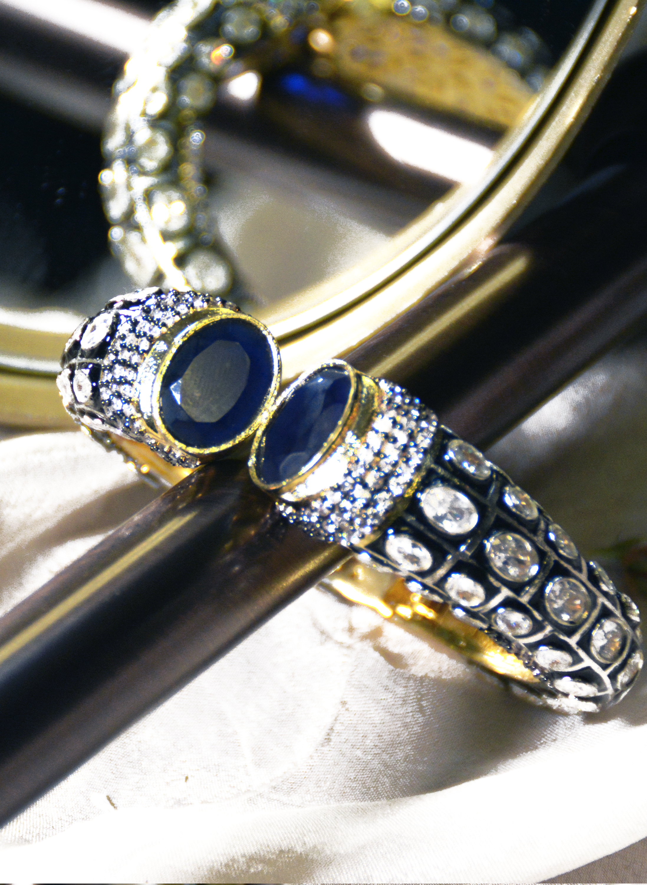 Sapphire Cuff bracelet with CZ crystals