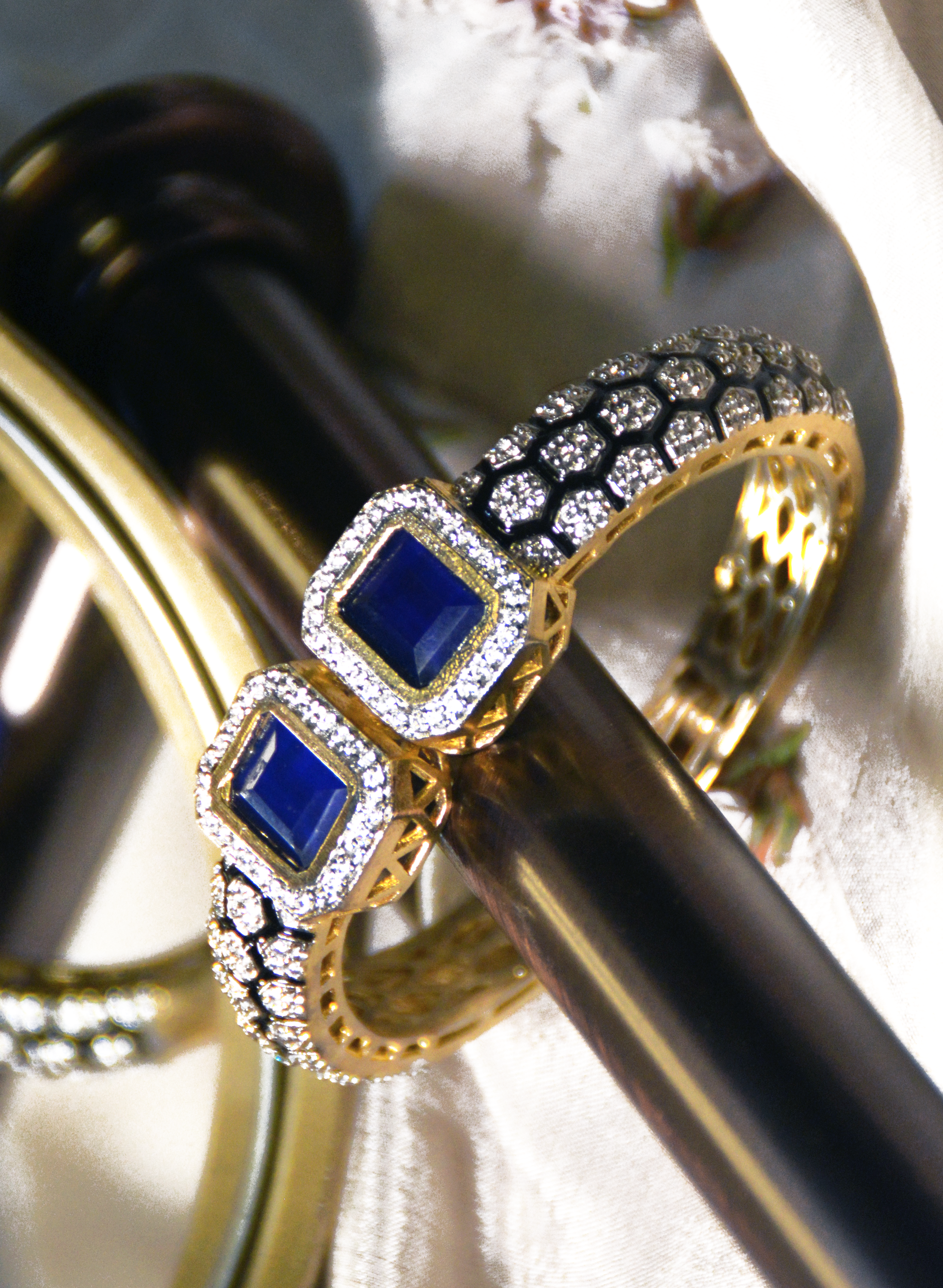Indian cuff bracelet with Blue sapphire stones