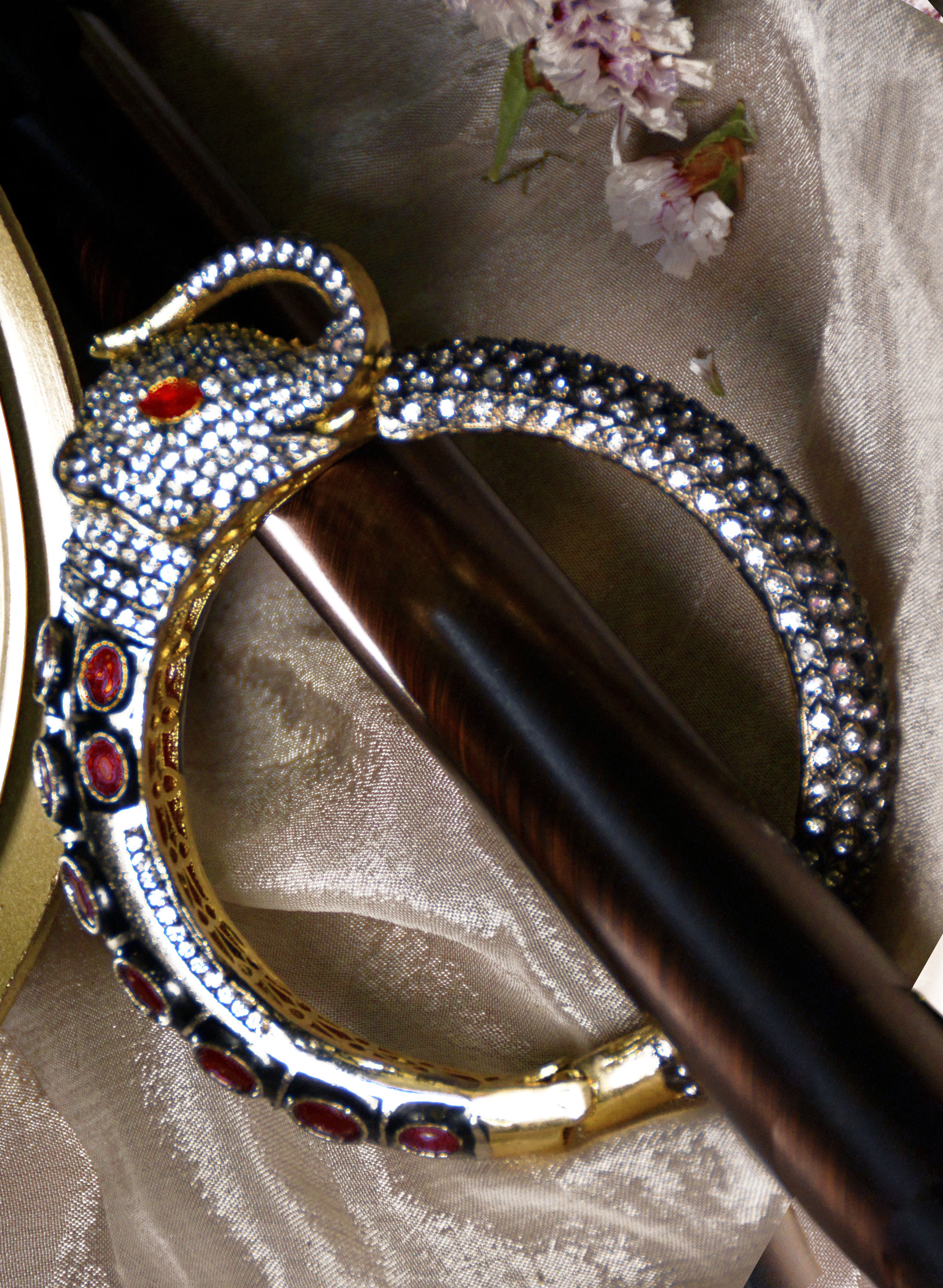 Kangan cuff bracelet with red onyx