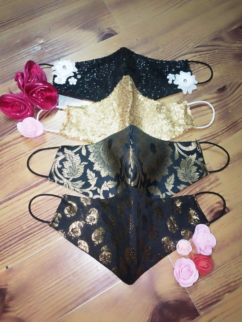 Brocade Face Mask - Black - bAnuDesigns