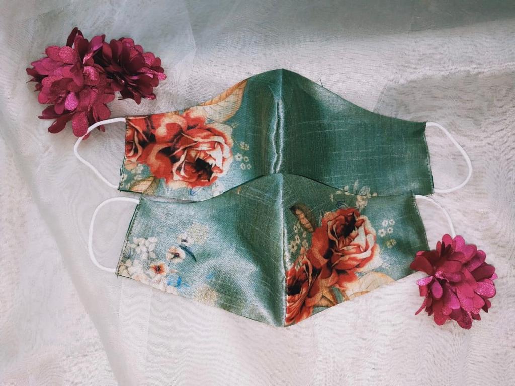 Floral Face Mask - Teal Blue - bAnuDesigns