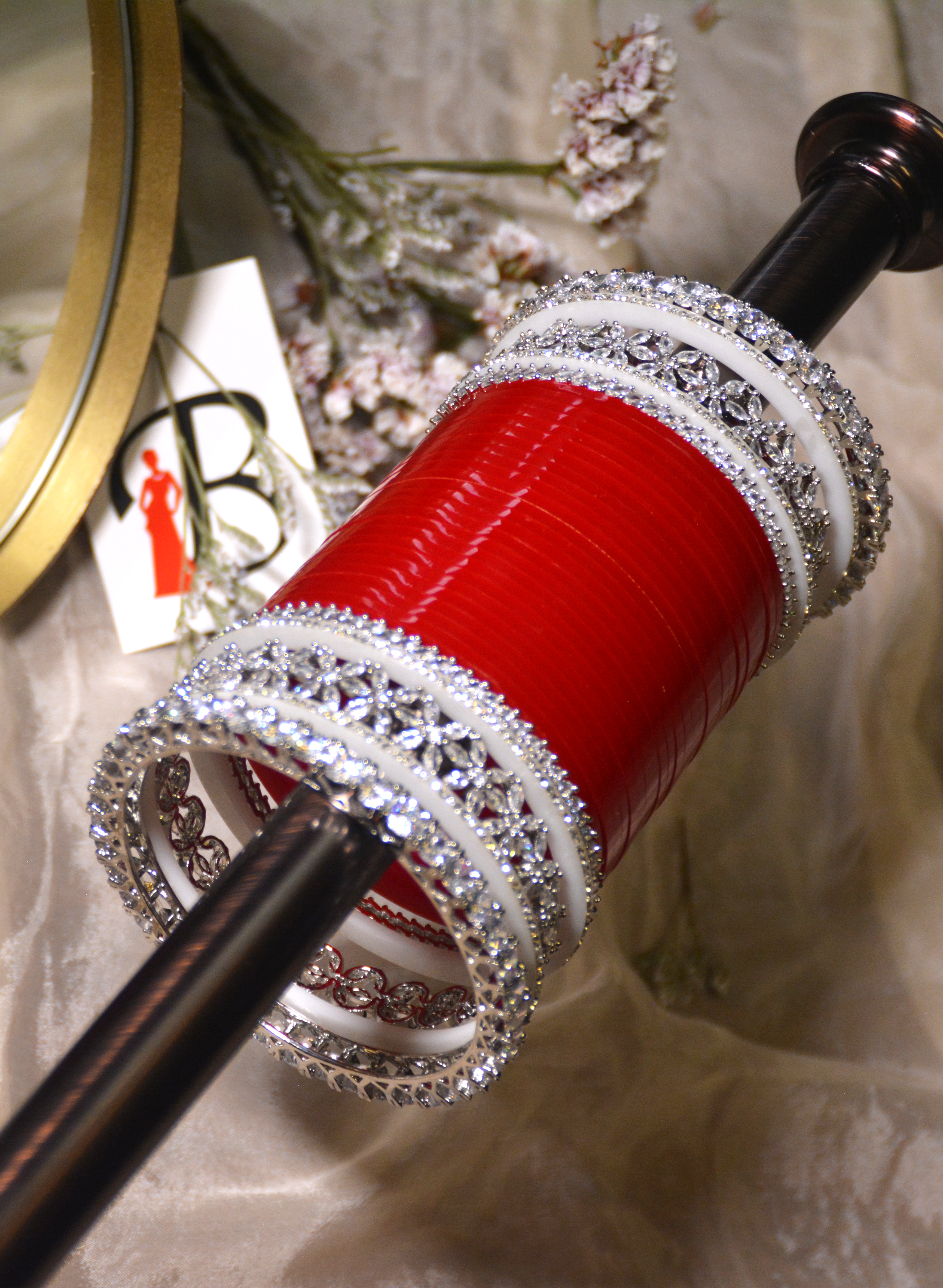 Kalkii Red Punjabi Chooda Bangles for Women with Silver CZ