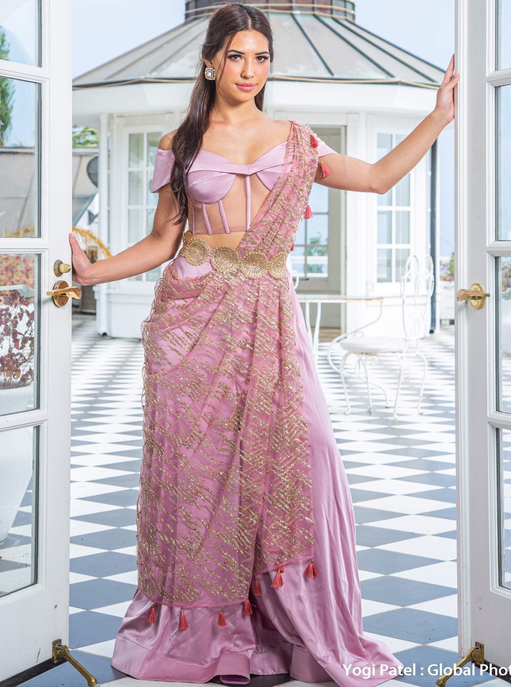 Jaal Palazzo Lehenga - With Corset and Pre Draped Dupatta - bAnuDesigns