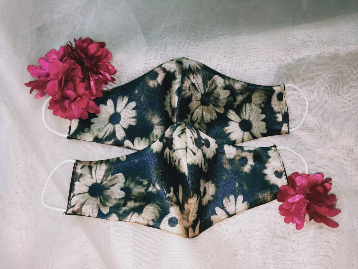 Floral Face Mask - Sea Green & White - bAnuDesigns