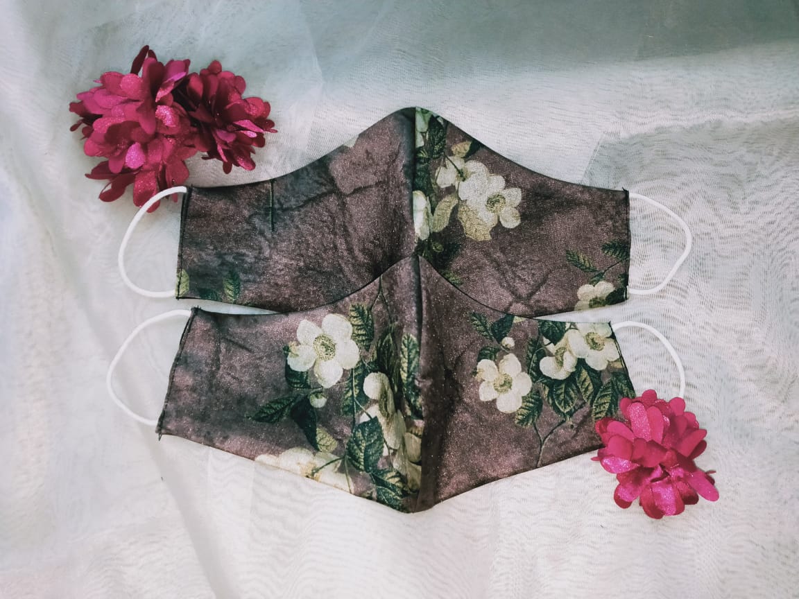 Floral Face Mask - Dark Metal Brown - bAnuDesigns