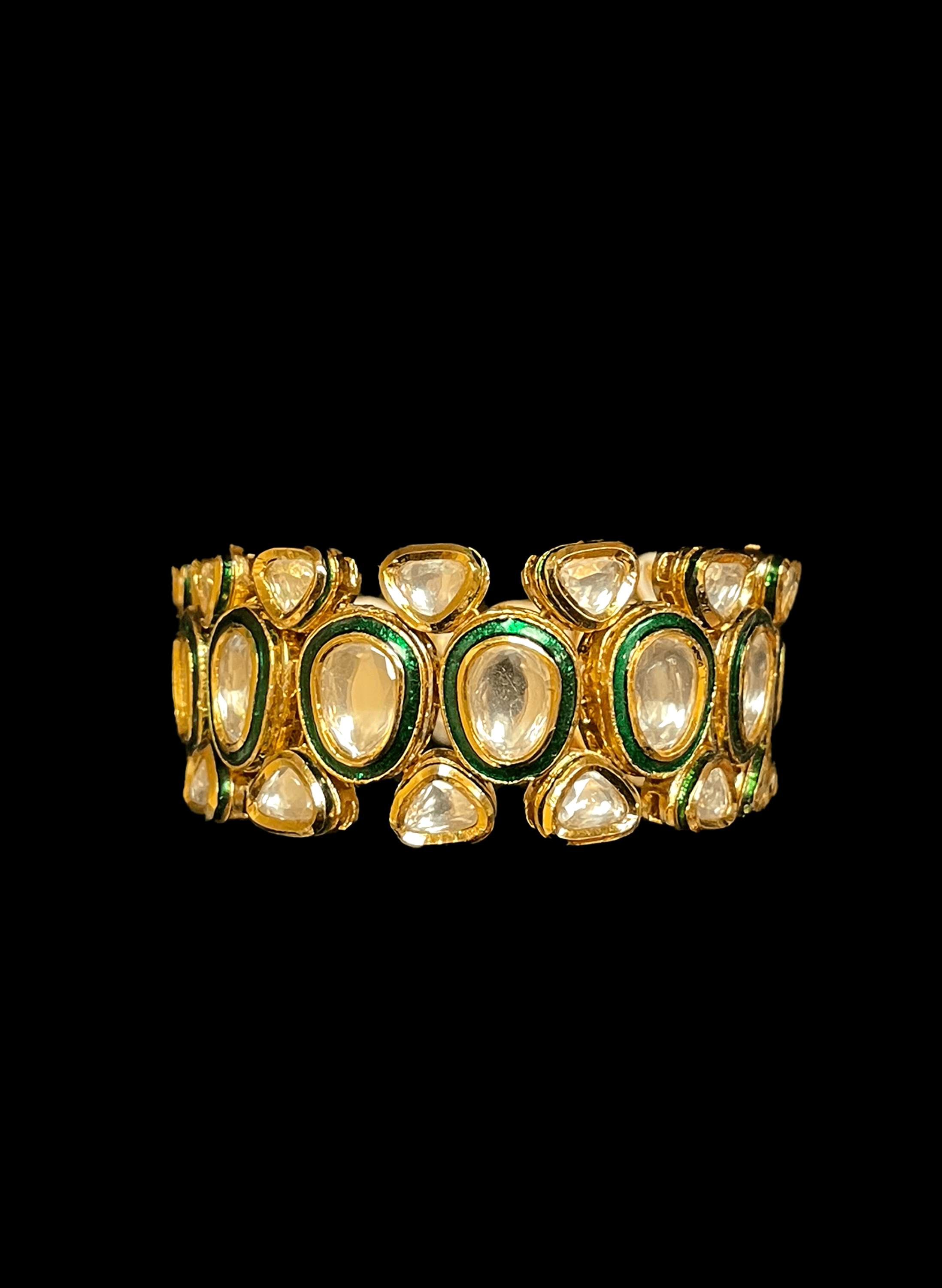 Green Meenakari with clear Kundan stone bracelet