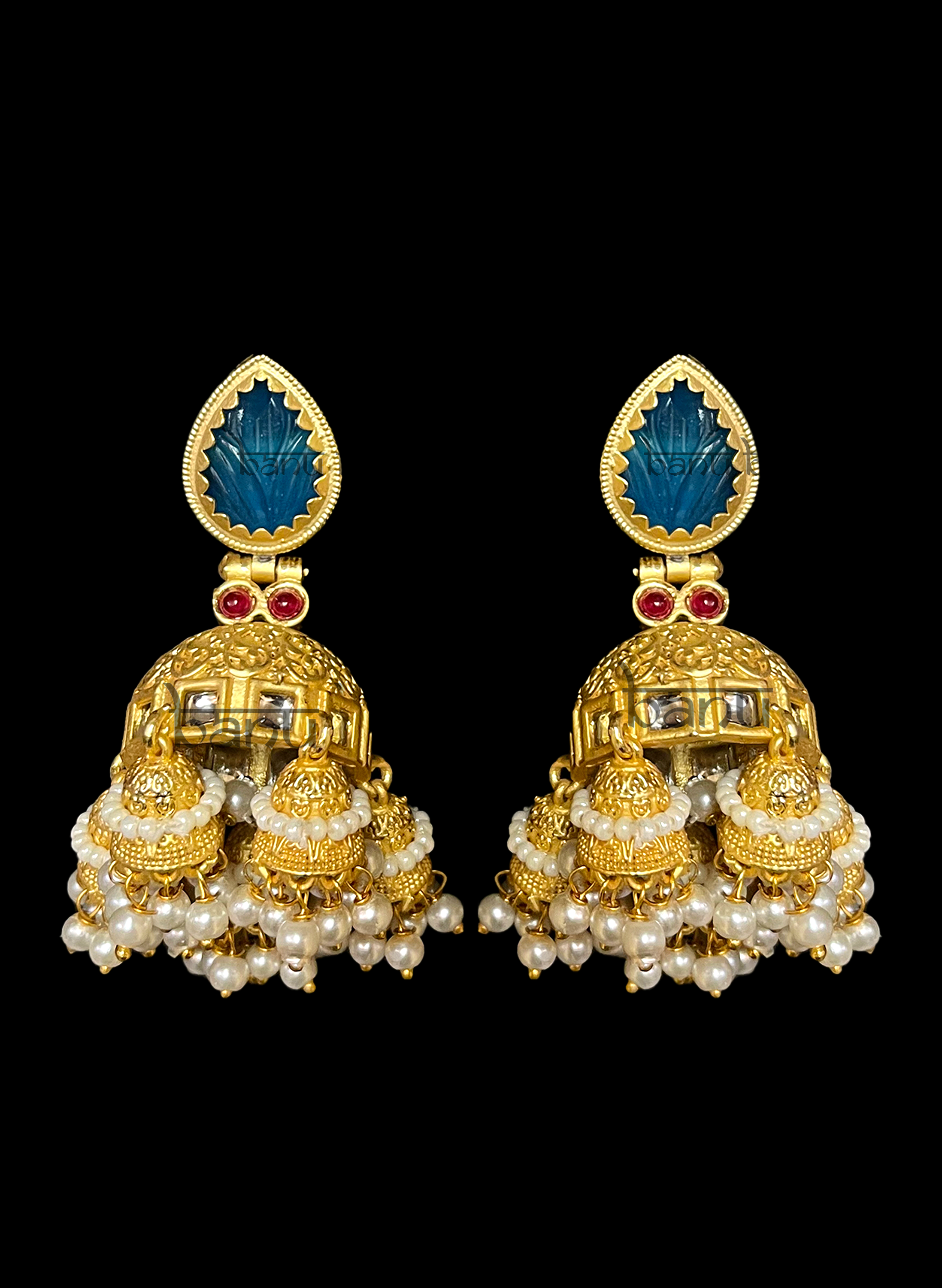 Amrapalli royal blue temple jewelry - Indian traditional earrings