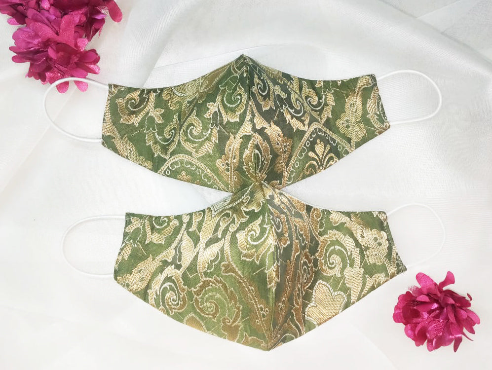 Brocade Face Mask - Green - bAnuDesigns