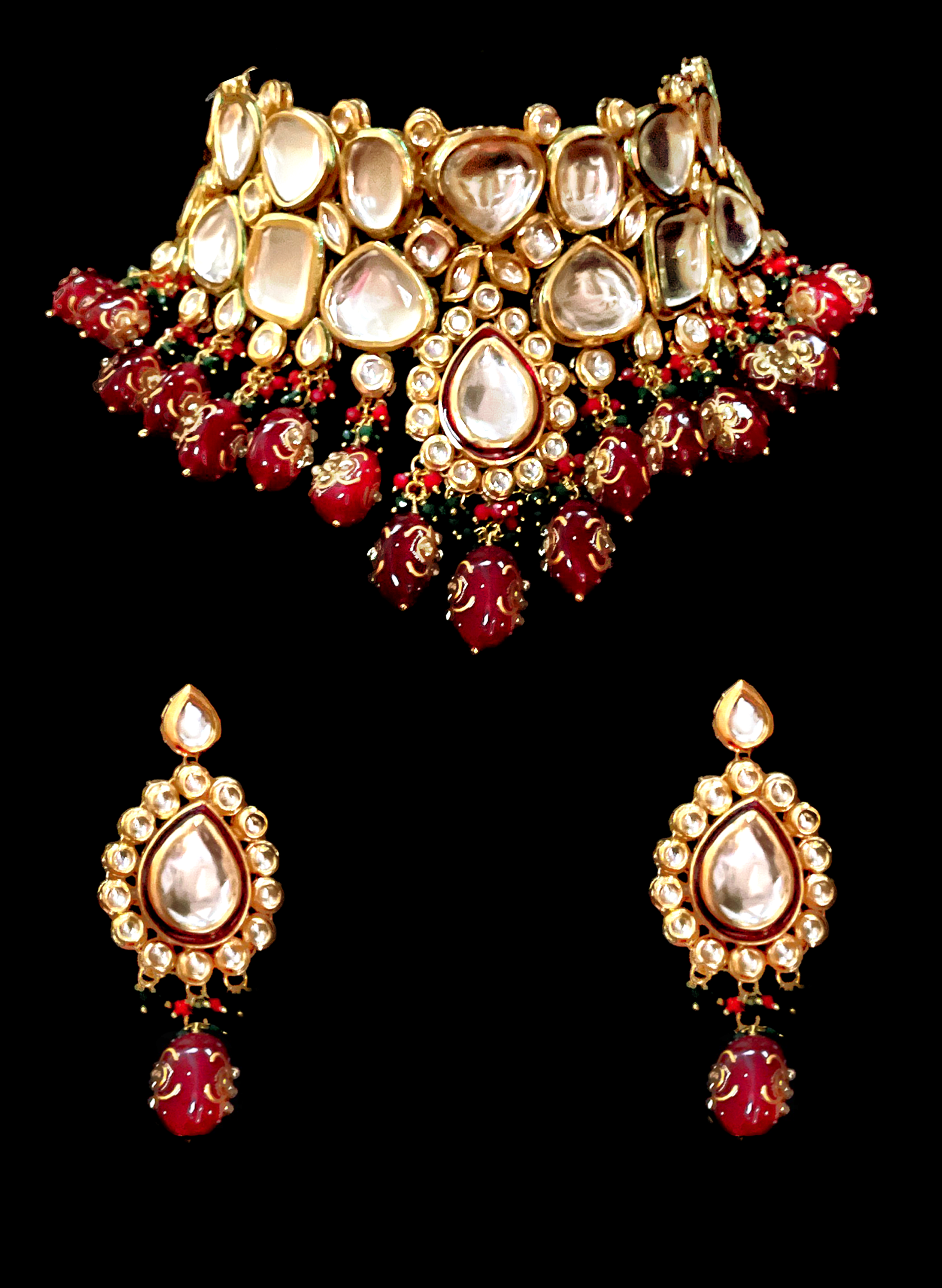Punjabi Kundan Statement Polki Jadau Bridal Set with Ruby drops