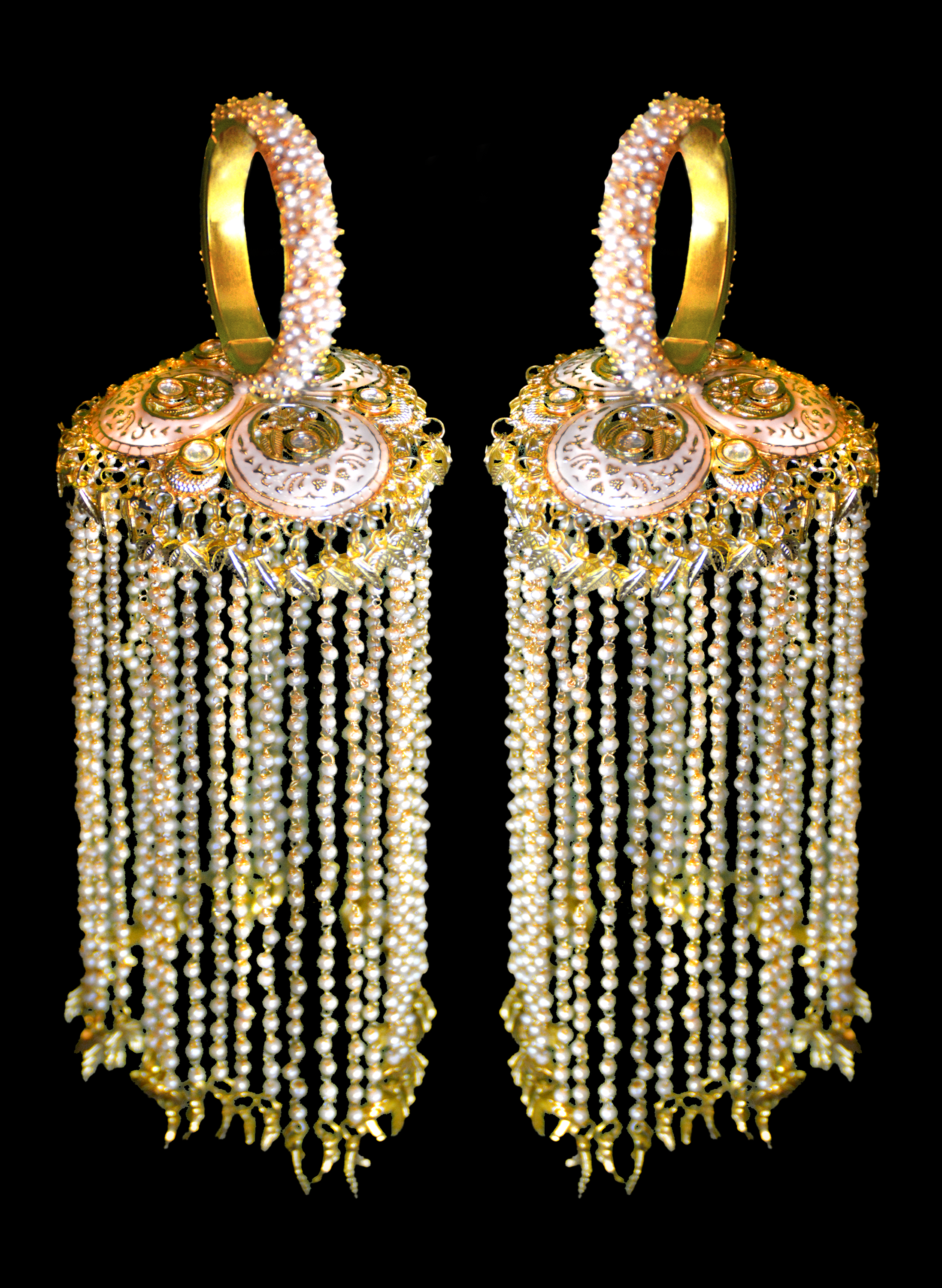 White Meenakari Kalira for marriage with pearls