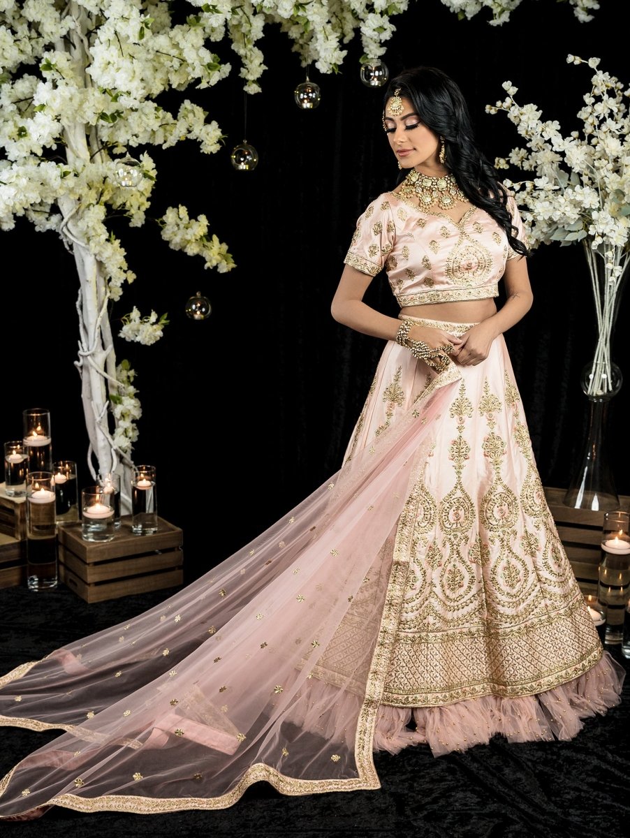light pink wedding dress indian Pink Embroidered Anarkali Wedding Dress, Indian Lehenga Choli