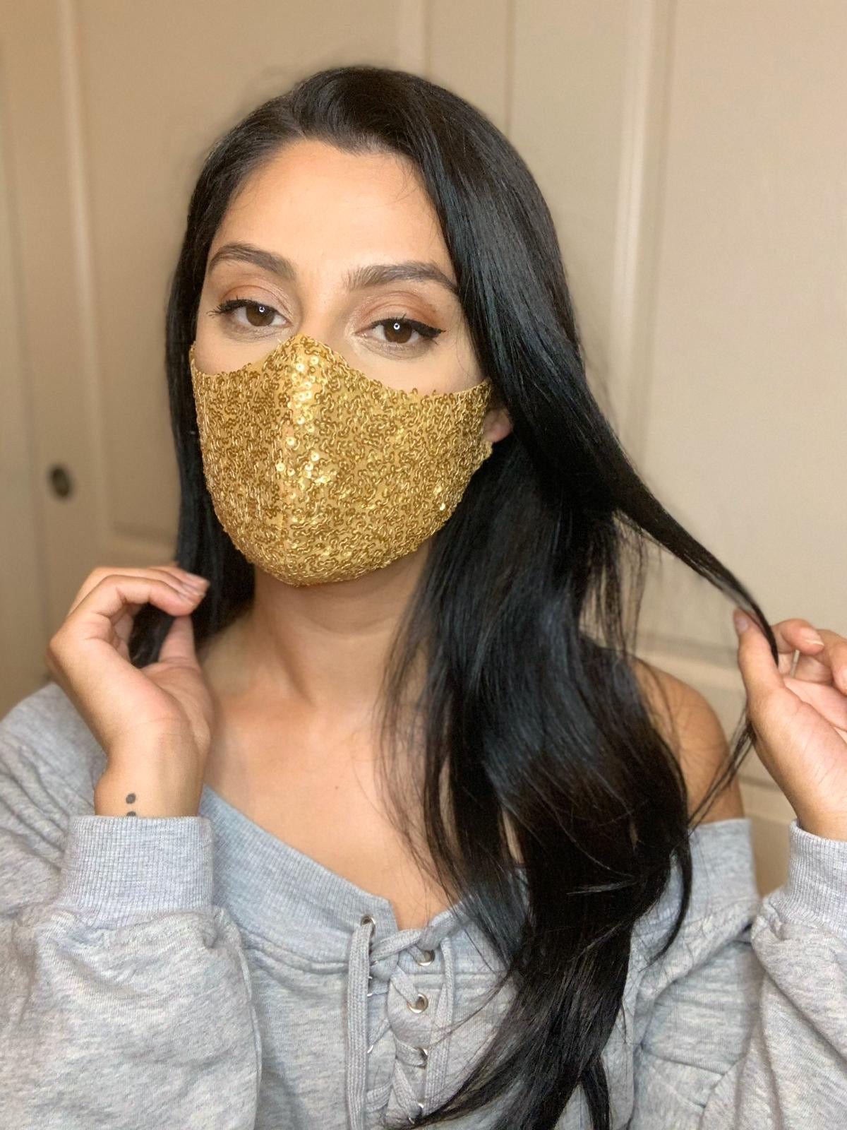 Sequin Face Mask - Gold - bAnuDesigns