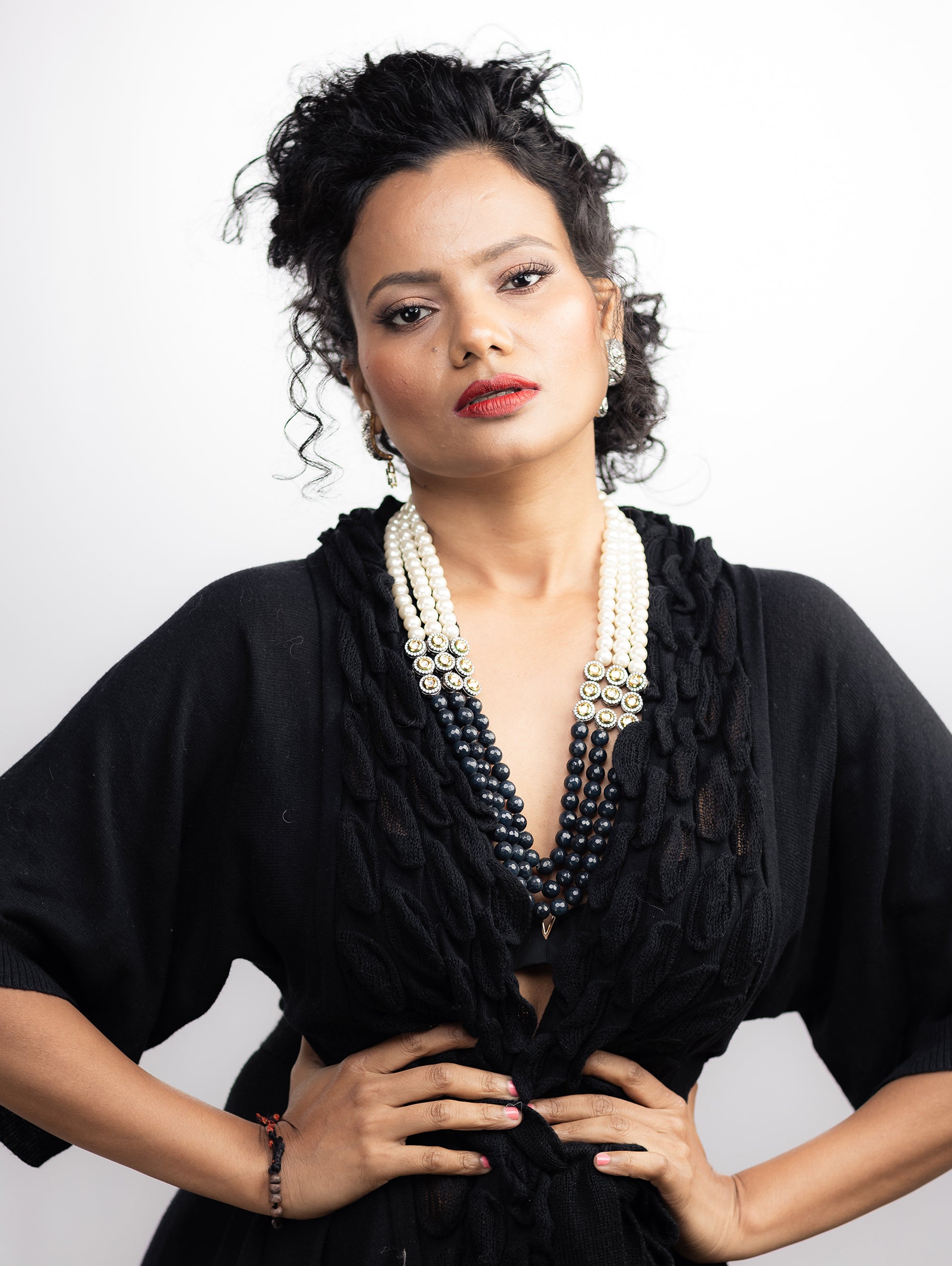Mirah Necklace With Matte Grey Pearls & Polki - bAnuDesigns