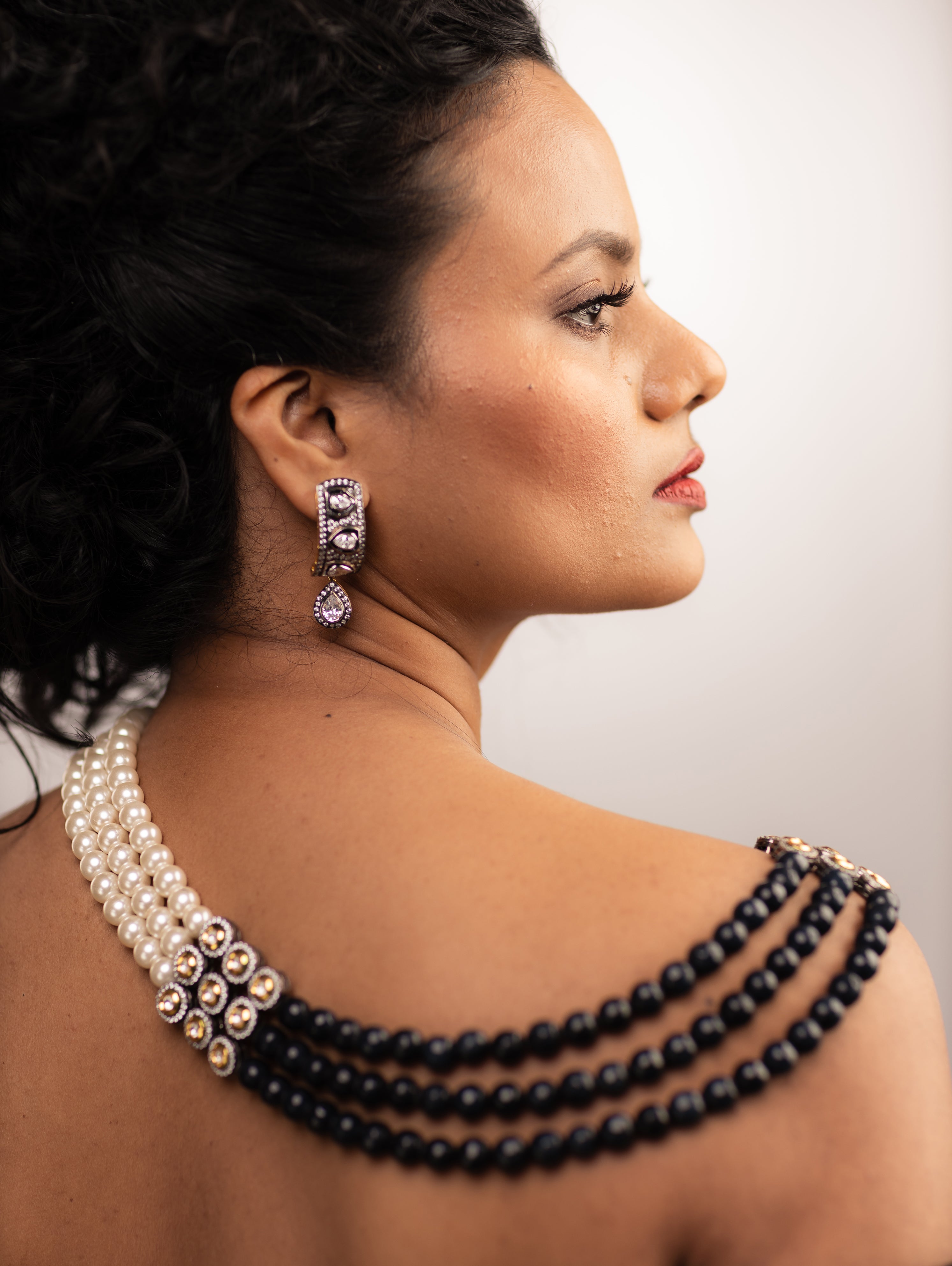 Mirah Necklace With Matte Grey Pearls & Polki - bAnuDesigns