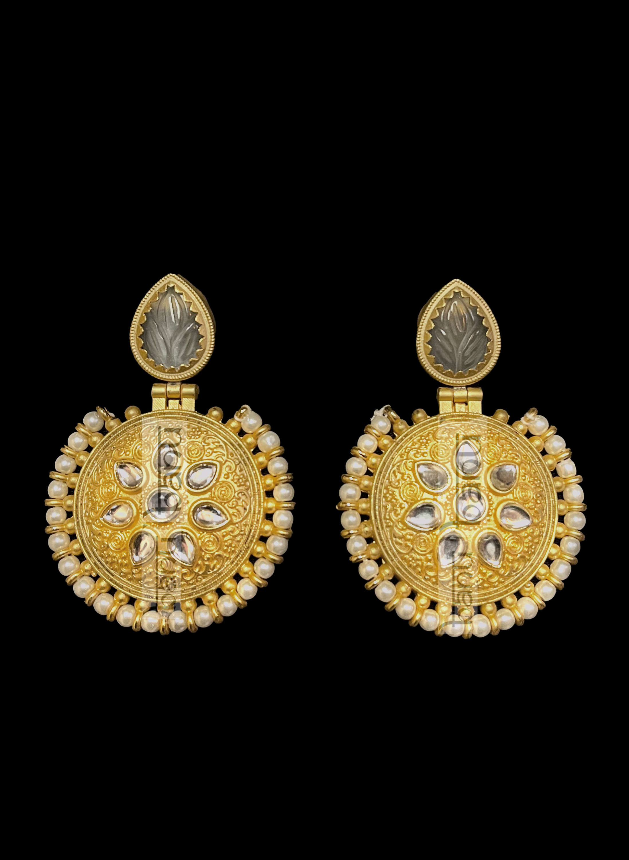 Carrie IV Indian Bridal Amrapali Earrings w/ Kundan Pearls in