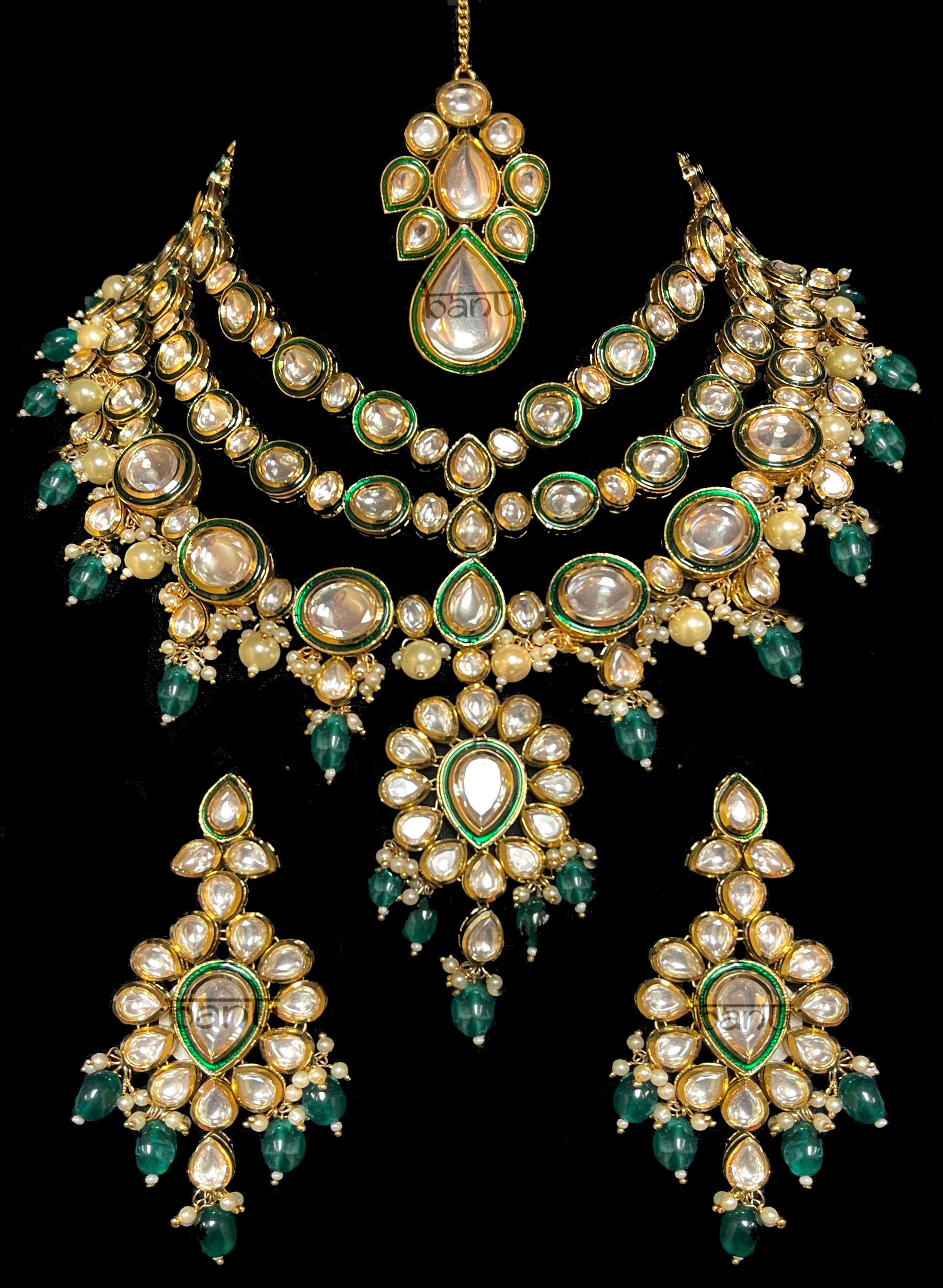 Modern Indian Bridal Emerald jewelry set